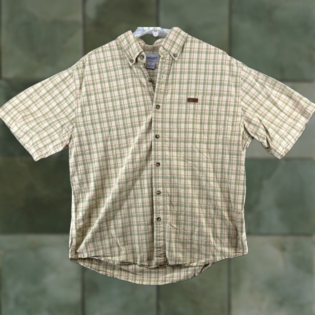 Carhartt Carhartt Shirt Men Large Green Plaid Short Sleeve Button-Up Pocketed Casual Workwear Cotton Size US L / EU 52-54 / 3 - 1 Thumbnail