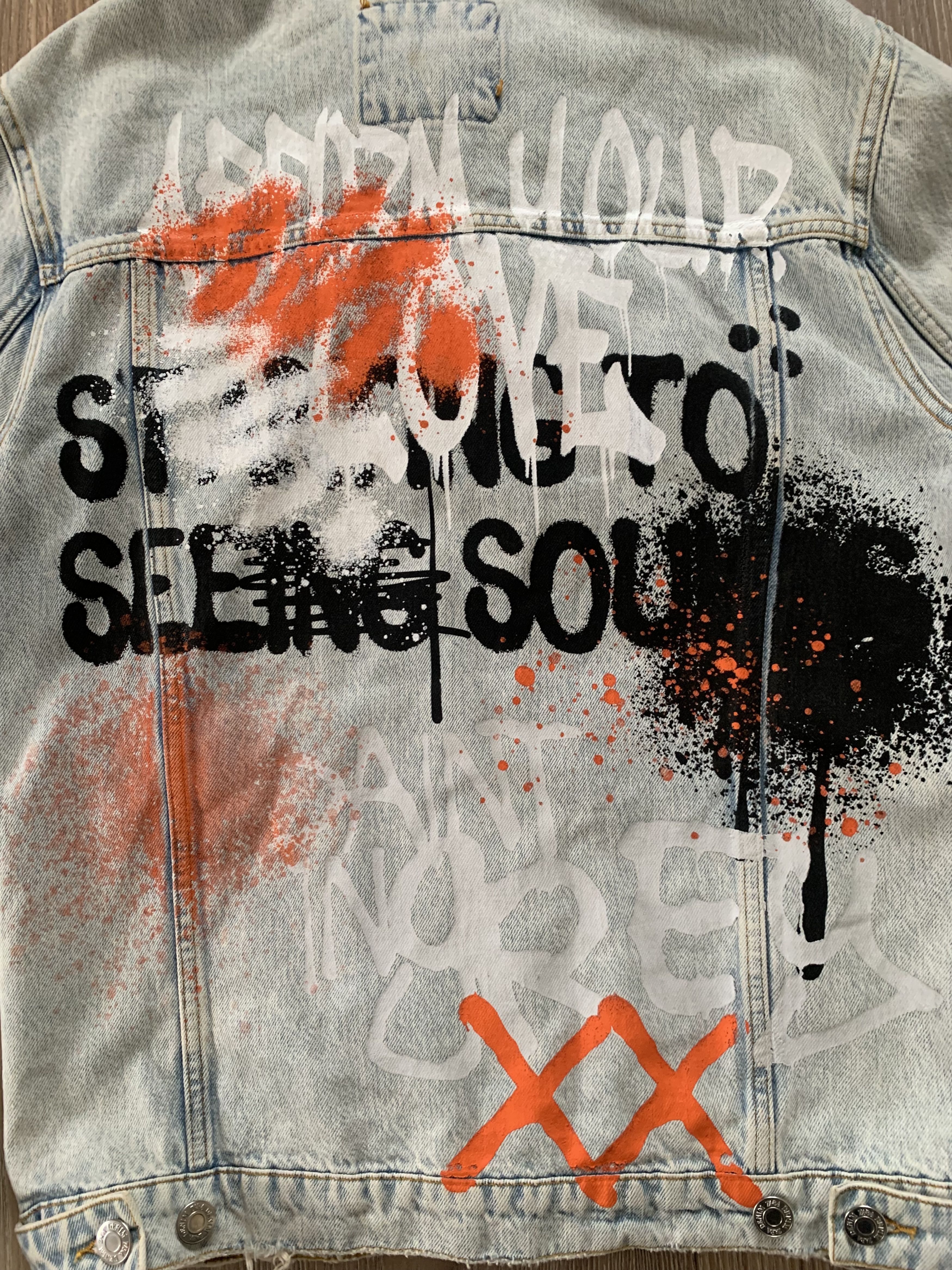 Zara ZARA Painted Graffiti Art Distressed Denim Jacket Size US M / EU 48-50 / 2 - 6 Thumbnail