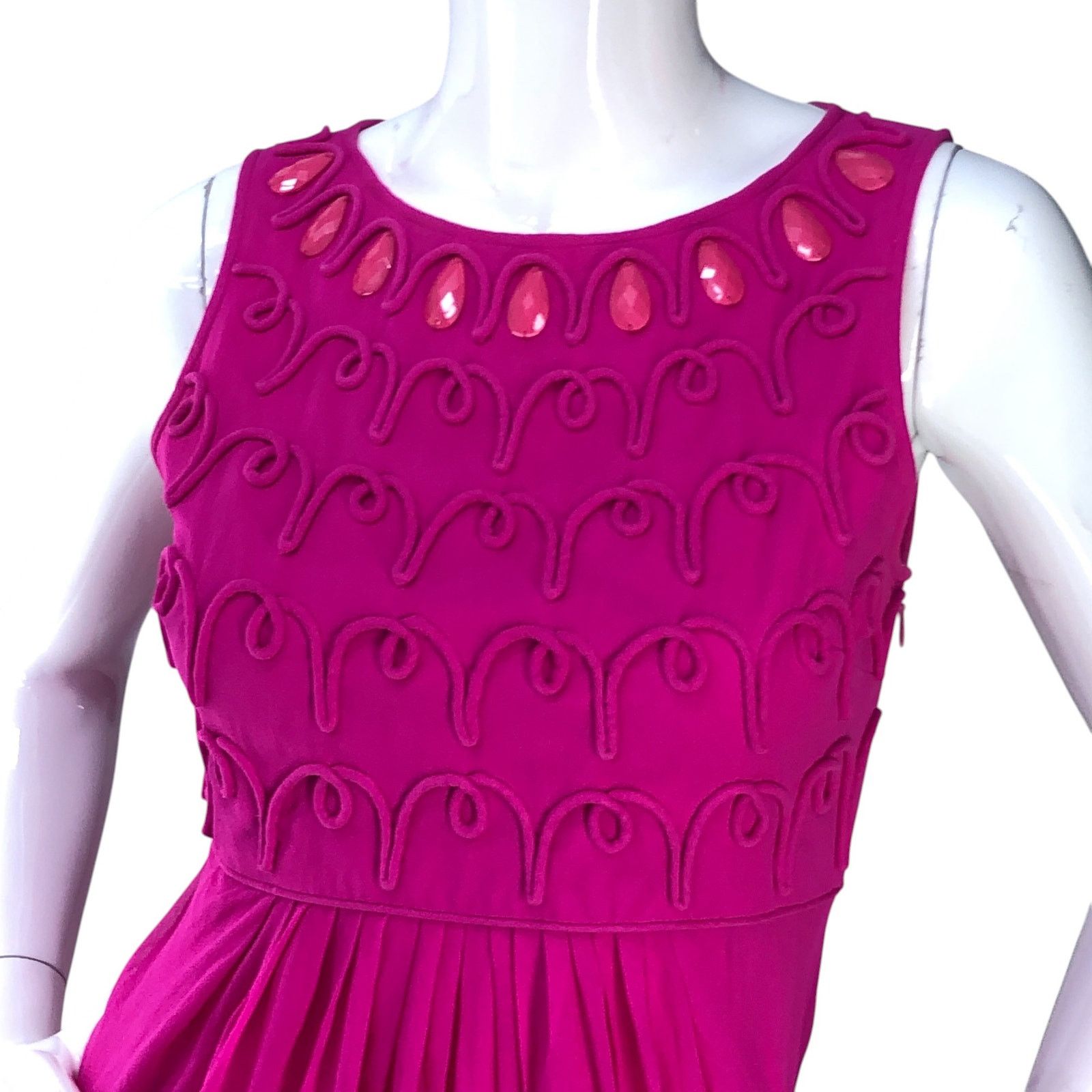 Tibi Tibi Size 4 Dress Sheath Silk Beaded Sleeveless Fuchsia Pink Size S / US 4 / IT 40 - 2 Thumbnail