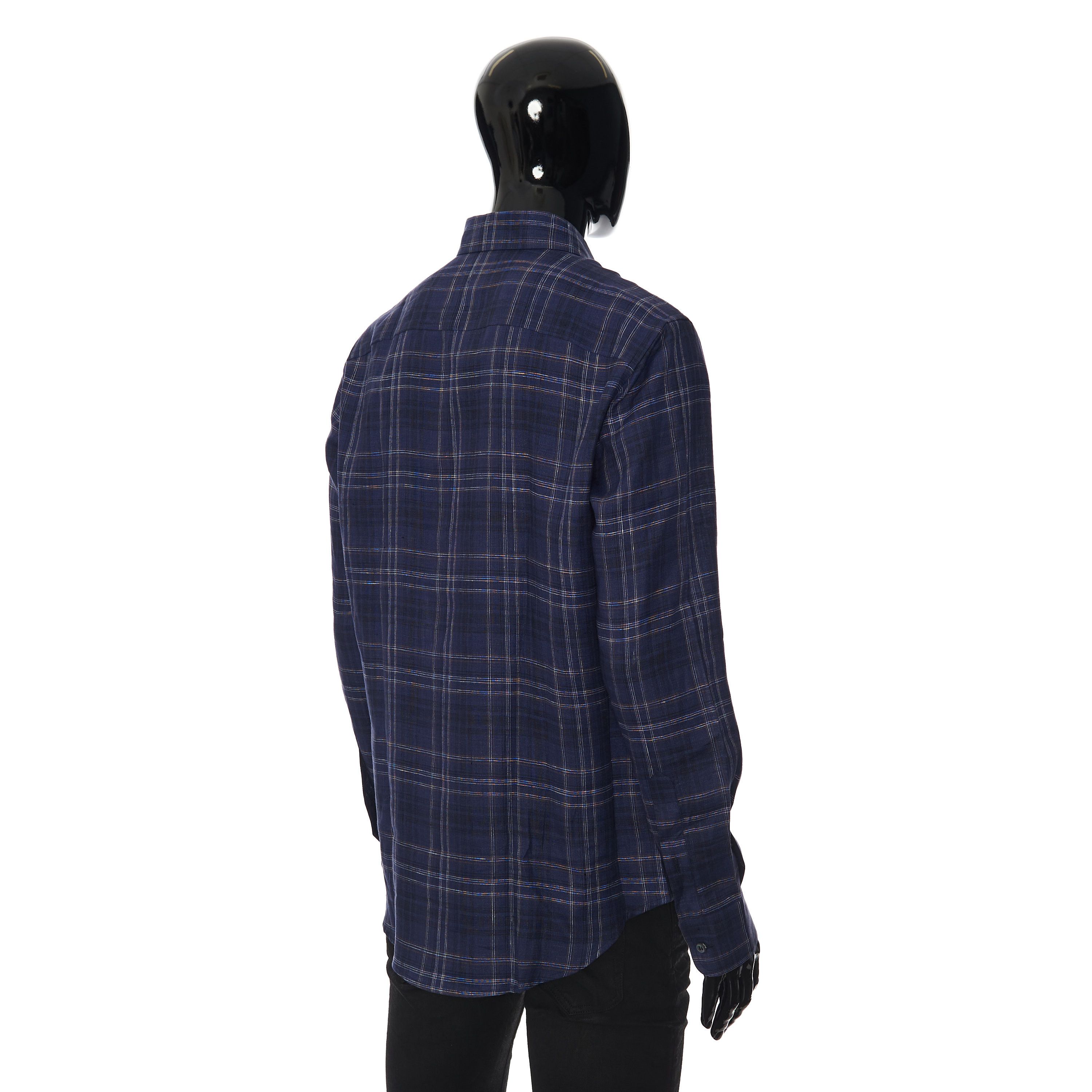 Brioni Longsleeve Fitted Shirt In Checked Blue Linen Size US M / EU 48-50 / 2 - 6 Thumbnail