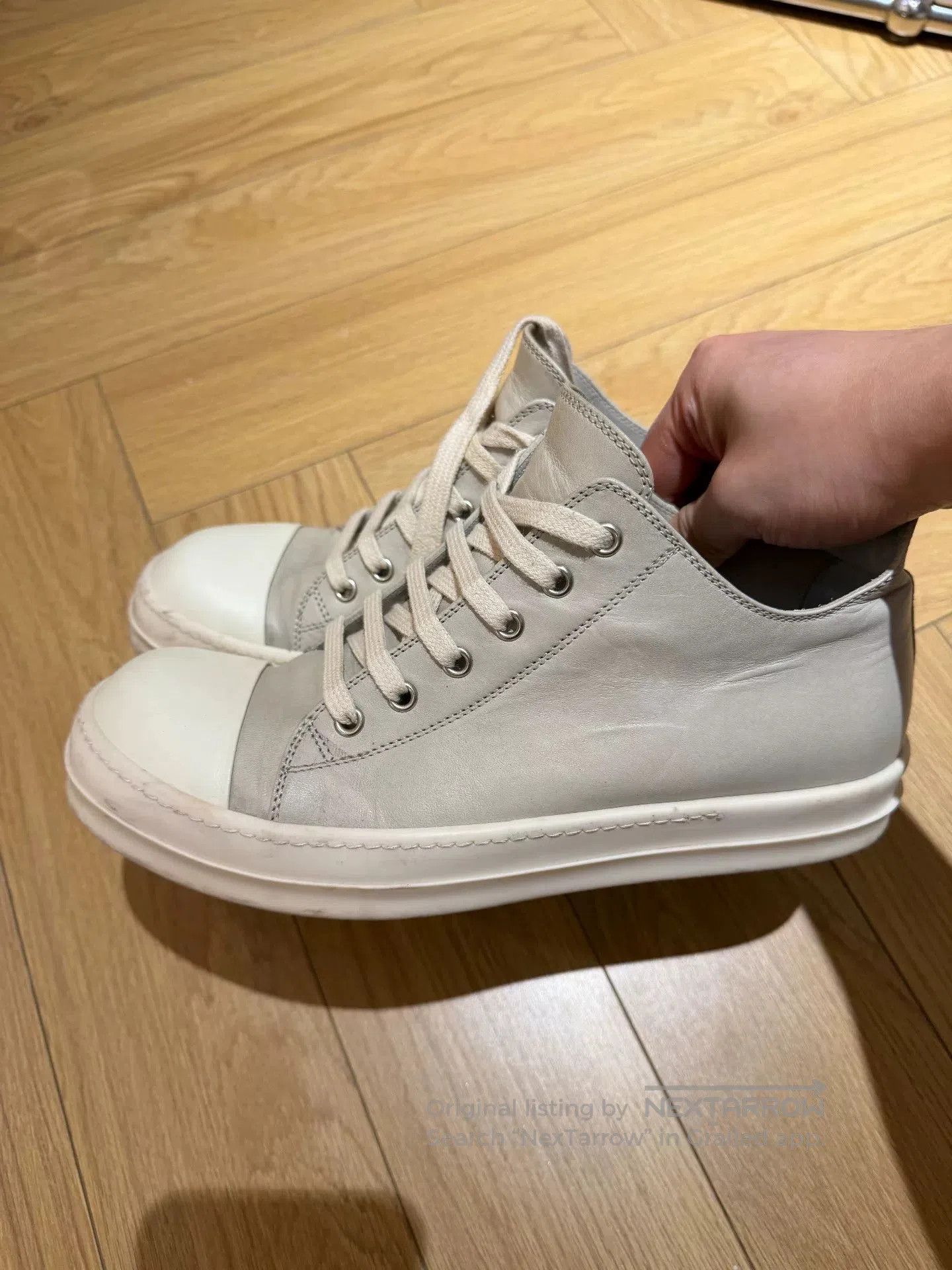 Rick Owens Rick Owens Gray Leather Low-Top Sneakers. Size US 5 / EU 37 - 1 Thumbnail