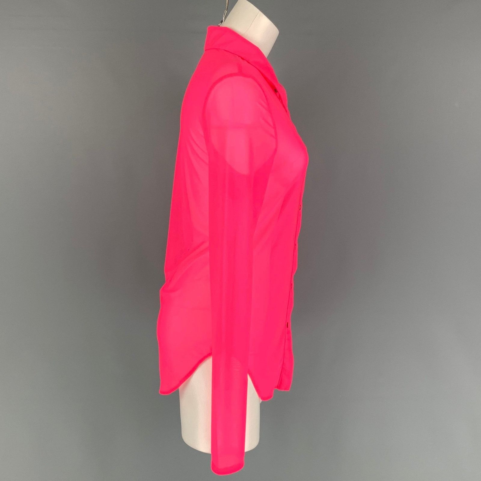 PRISCAVera PRISCAVera Size L Pink Nylon See Through Button Up Shirt Size L / US 10 / IT 46 - 2 Thumbnail