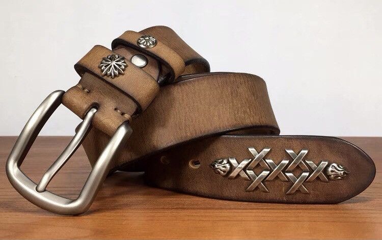 Japanese Brand × Vintage Retro brown studded western cowboy leather belt Size ONE SIZE - 2 Thumbnail