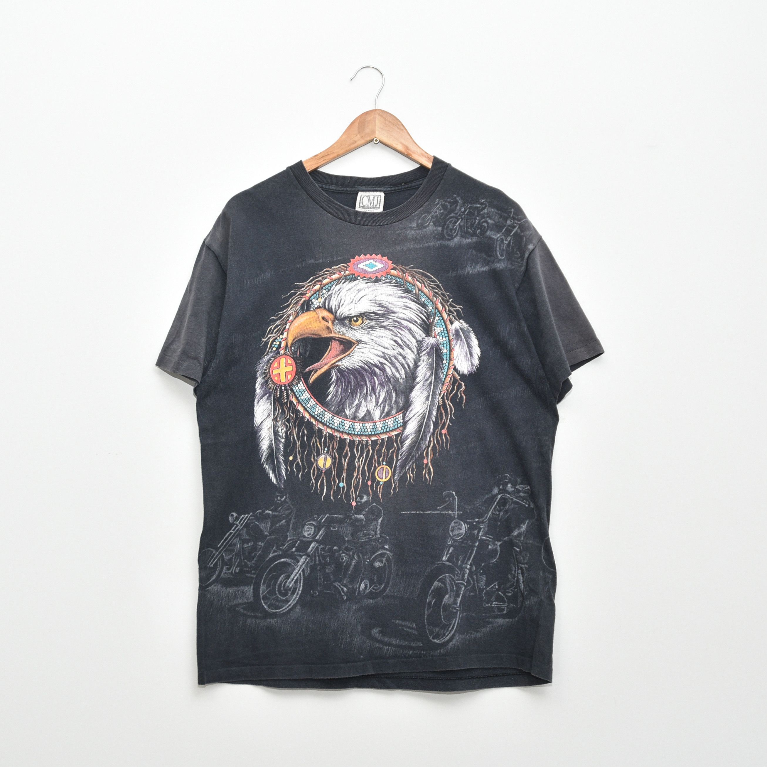 Vintage Vintage 1993 CMJ Bikers Eagle USA Thunder Faded Tee Y2K Size US L / EU 52-54 / 3 - 1 Thumbnail