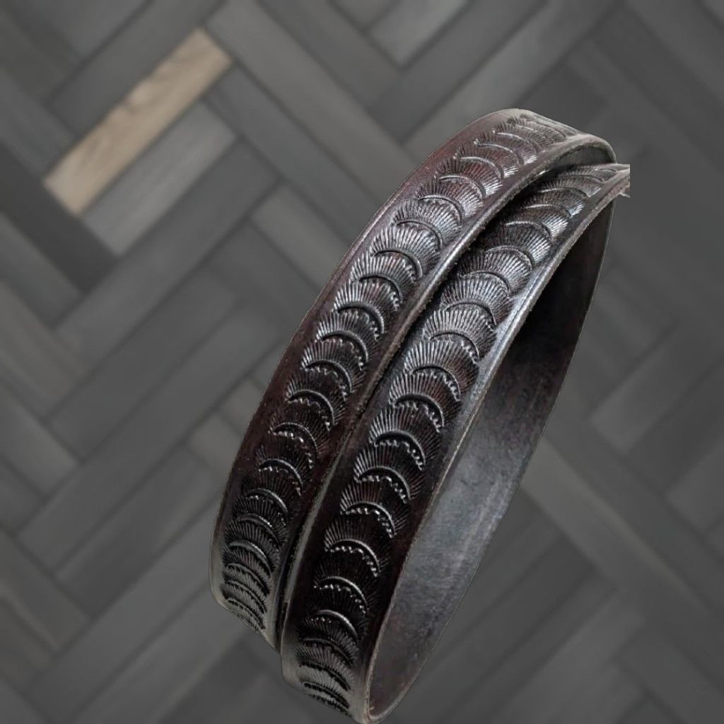 Vintage VINTAGE western belt Hand Tooled Geometric Leather 40 brown Mens Belt Geometric Southwestern 1-1/4" buckle 46" total length 39-43 holes Size 40 - 1 Thumbnail