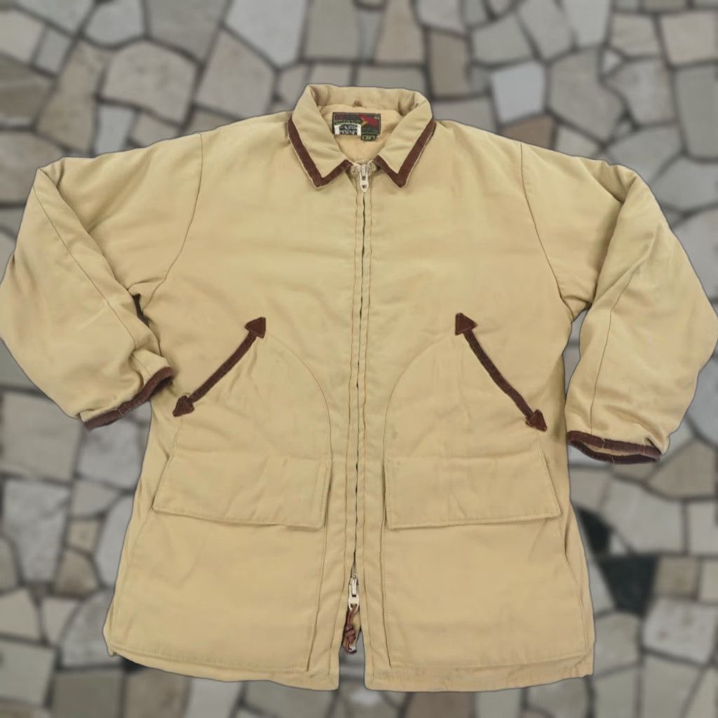 VINTAGE 10X Hunting Jacket Mens Medium Khaki Cotton Quilt Lined Western Outdoor Coat