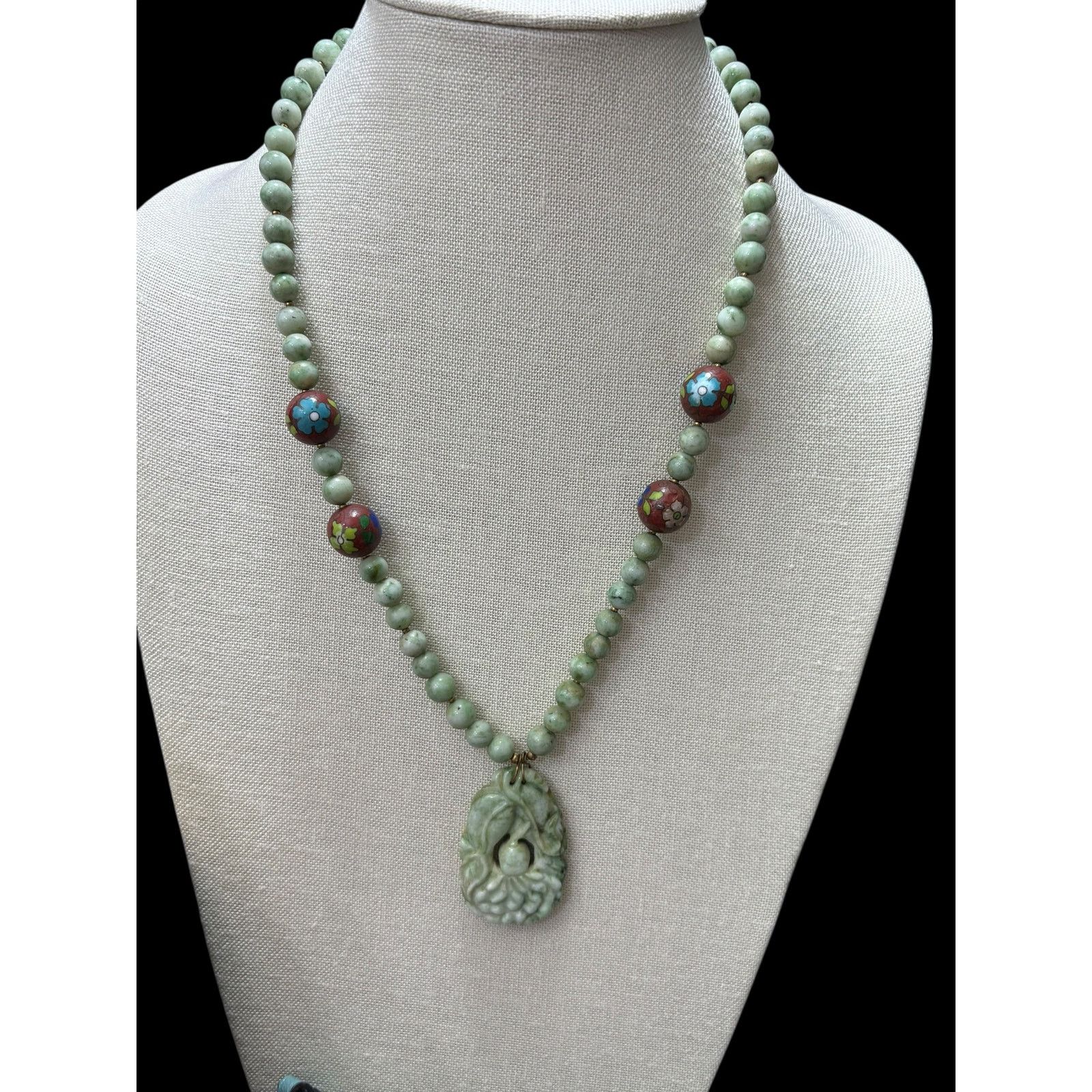 Other Vintage Chinese Nephrite Jade Pendant Necklace Cloisonne Size ONE SIZE - 2 Thumbnail