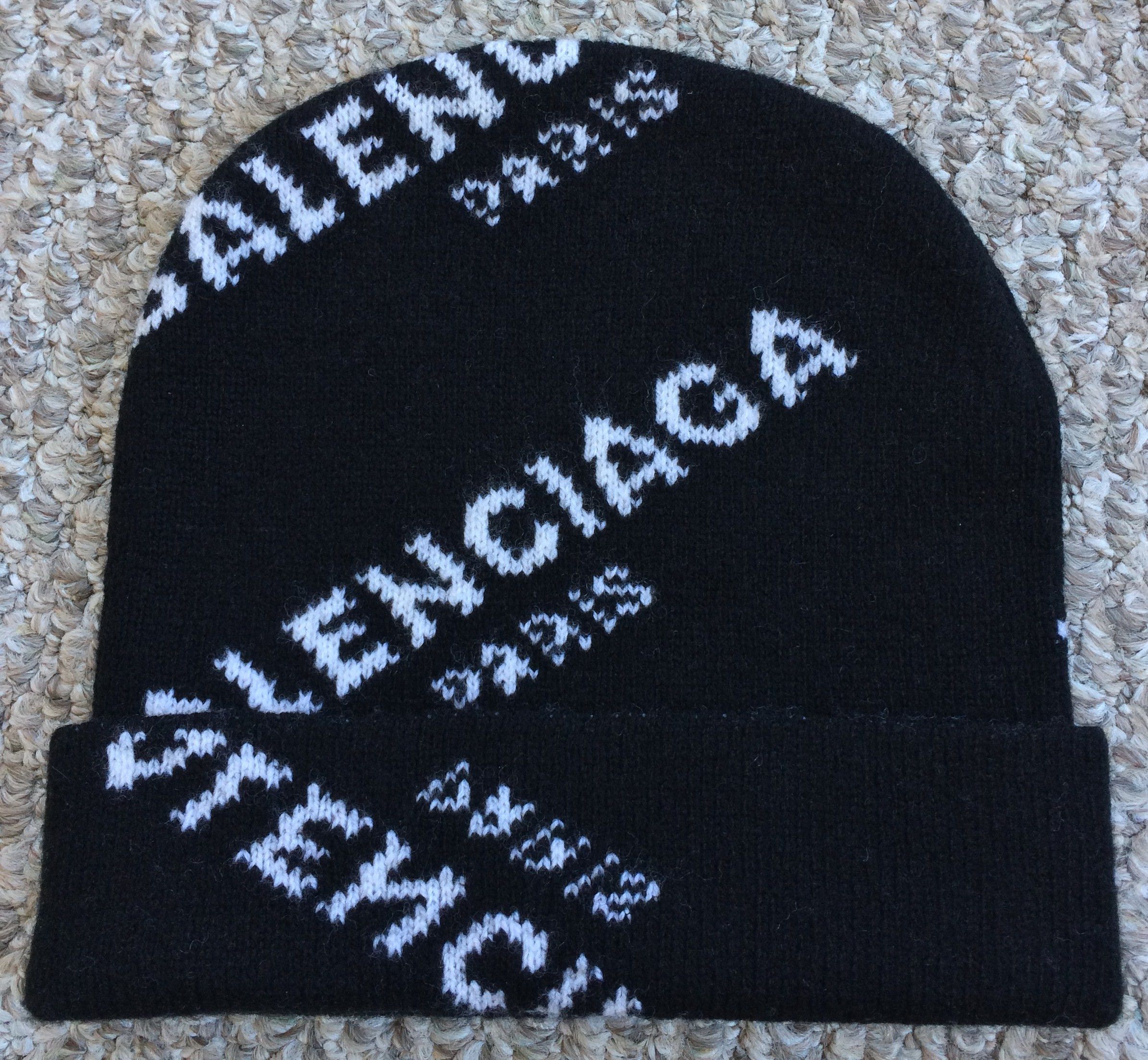 image of Balenciaga Wave Logo Beanie Hat in Black/Cream, Men's