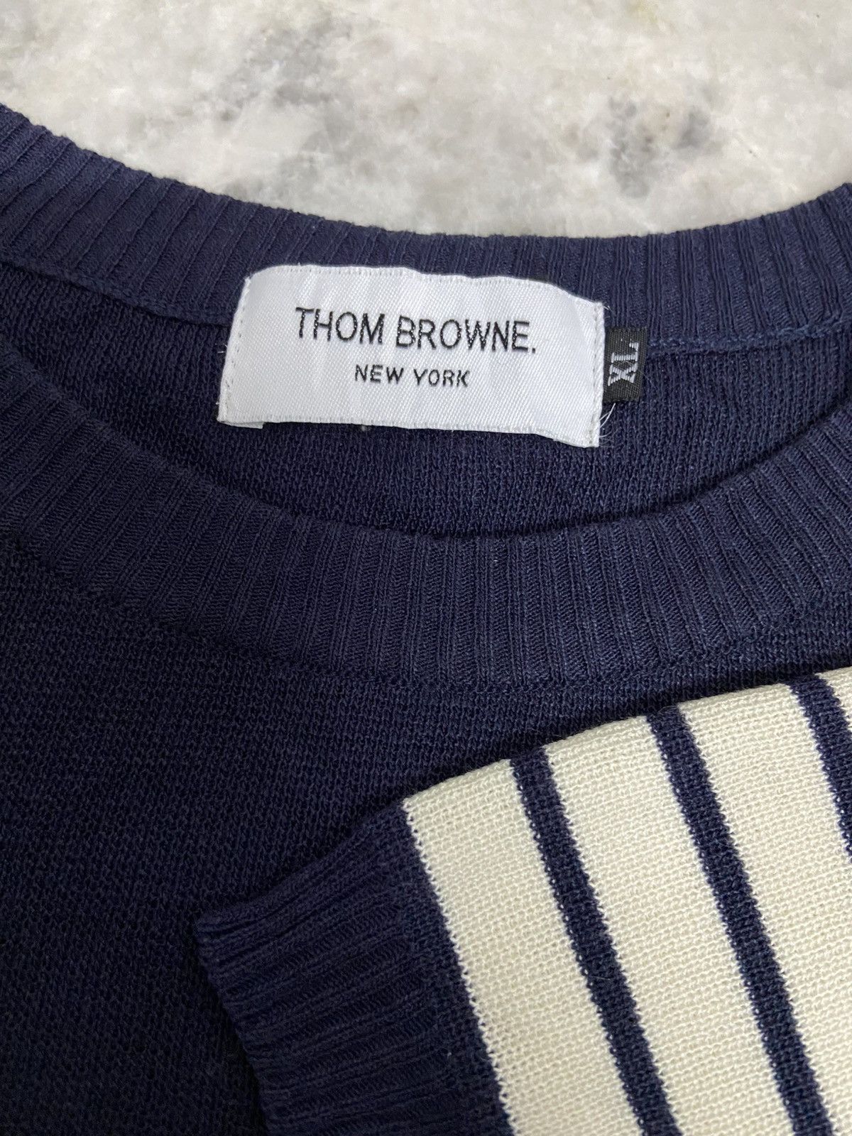 Thom Browne Thom Browne Navy Cashmere 4-bar Short Sleeve Tee Size US L / EU 52-54 / 3 - 5 Thumbnail