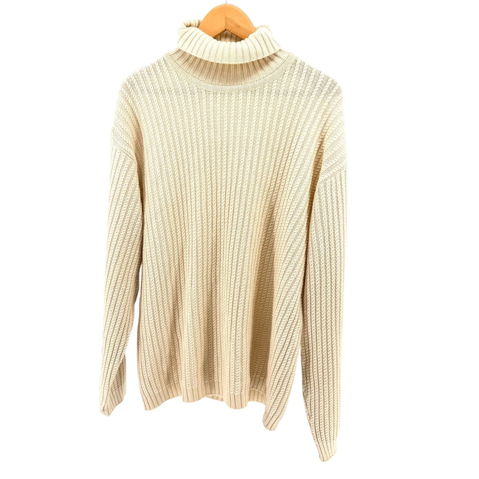 Perry Ellis Vintage 90s Cream Merino Wool Blend Cable Knit Turtleneck Size US XL / EU 56 / 4 - 1 Thumbnail