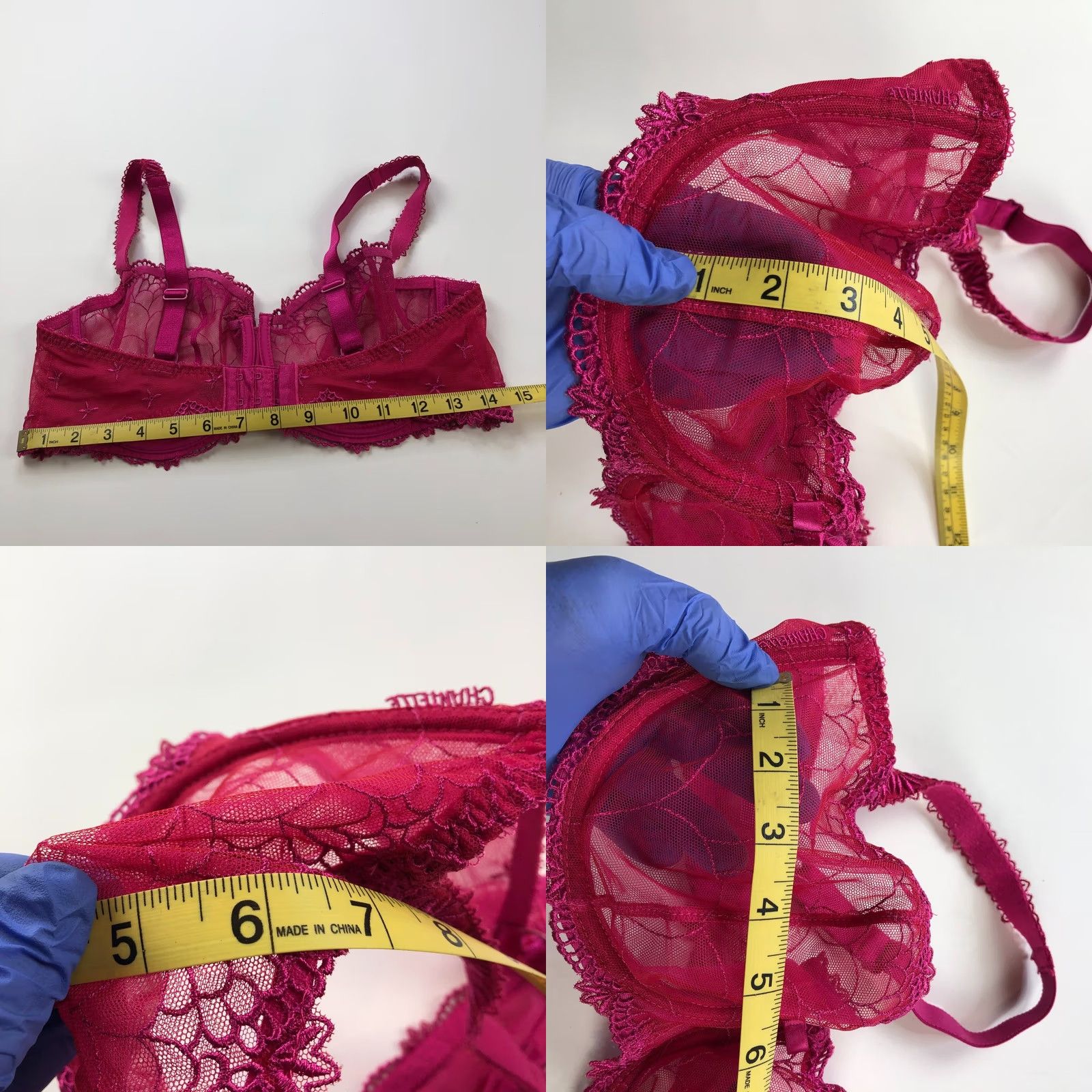 Vintage Chantelle Bra 36DD Underwired Lace Unlined Floral Orange Pink Full Coverage Womens DD Cup 90s Theme Ladies Size ONE SIZE - 11 Thumbnail