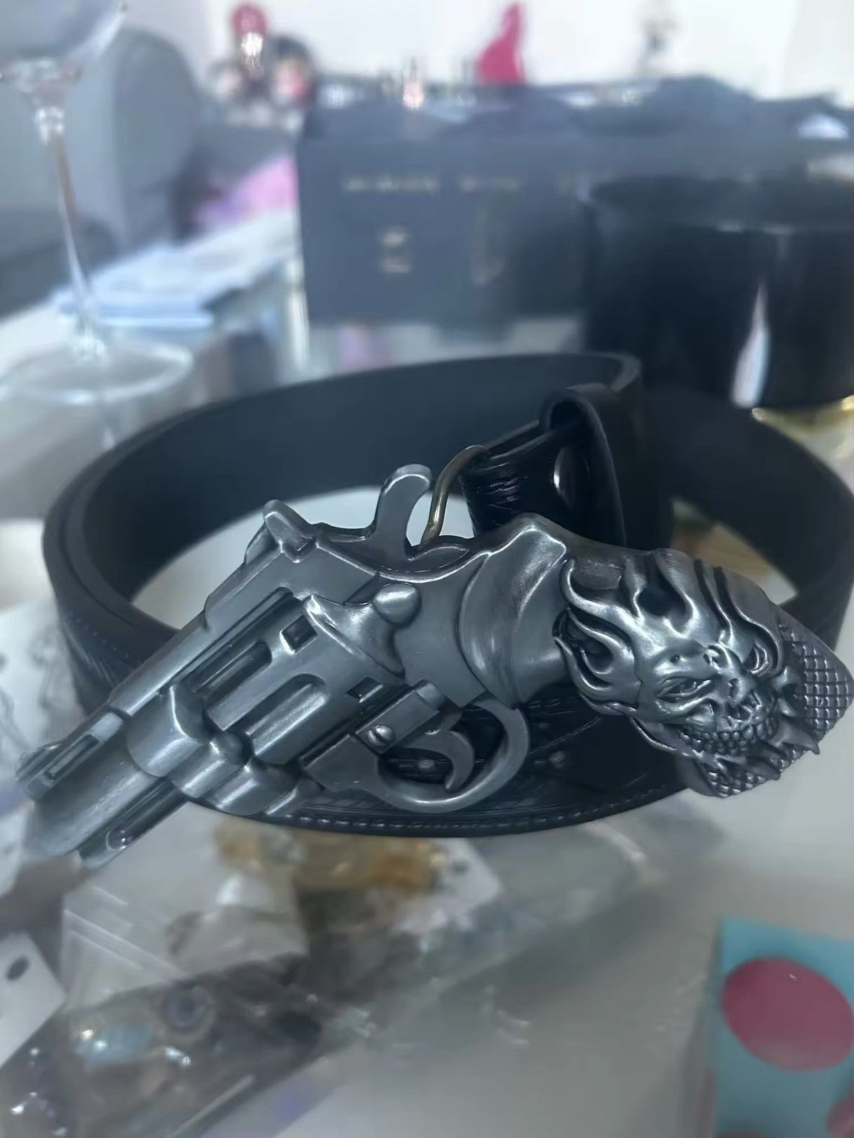Japanese Brand ghost head element pistol buckle pu leather belt Size ONE SIZE - 1 Thumbnail