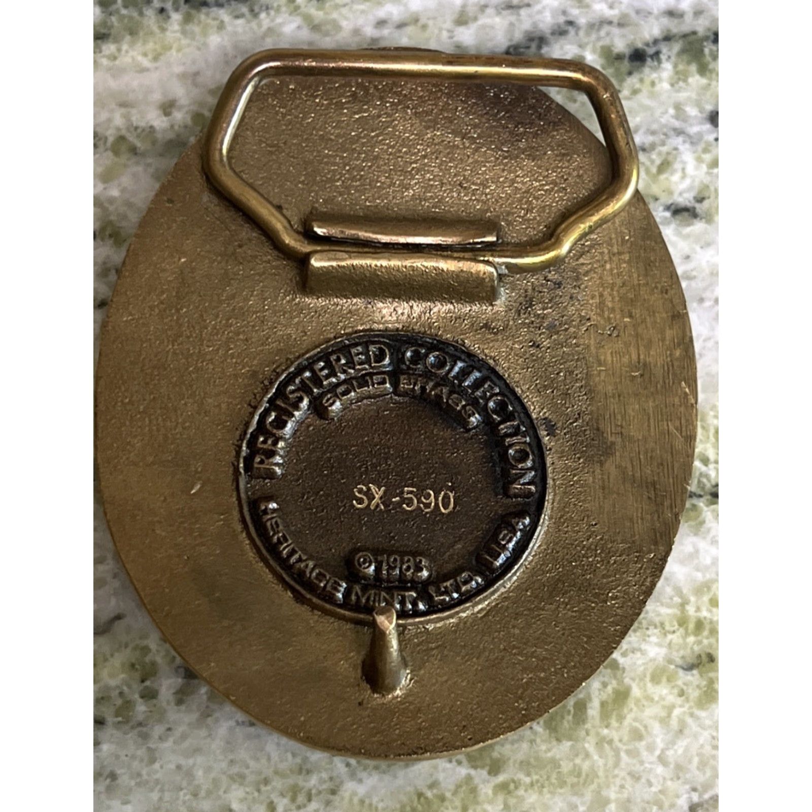 Vintage VINTAGE 1983 Pig Bowl Buckle Sacramento Police Sheriff Numbered Certificate Leather Bag Belt Buckle Men Gold Brass Certificate 1.5 in Fits 1.5 in BB Size ONE SIZE - 4 Thumbnail