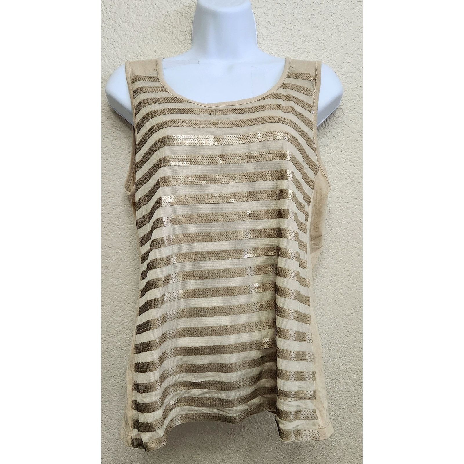 Other Chico's New Khaki Stella Sequin Top 2 Large New With Tags Size L / US 10 / IT 46 - 1 Thumbnail