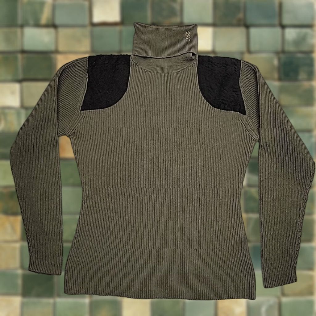 Vintage Browning Sweater Womens XL Green Turtleneck Padded Shoulders Hunting Casual Knit 100% Cotton Embroidered Logo Sustainable? Size XL / US 12-14 / IT 48-50 - 1 Thumbnail