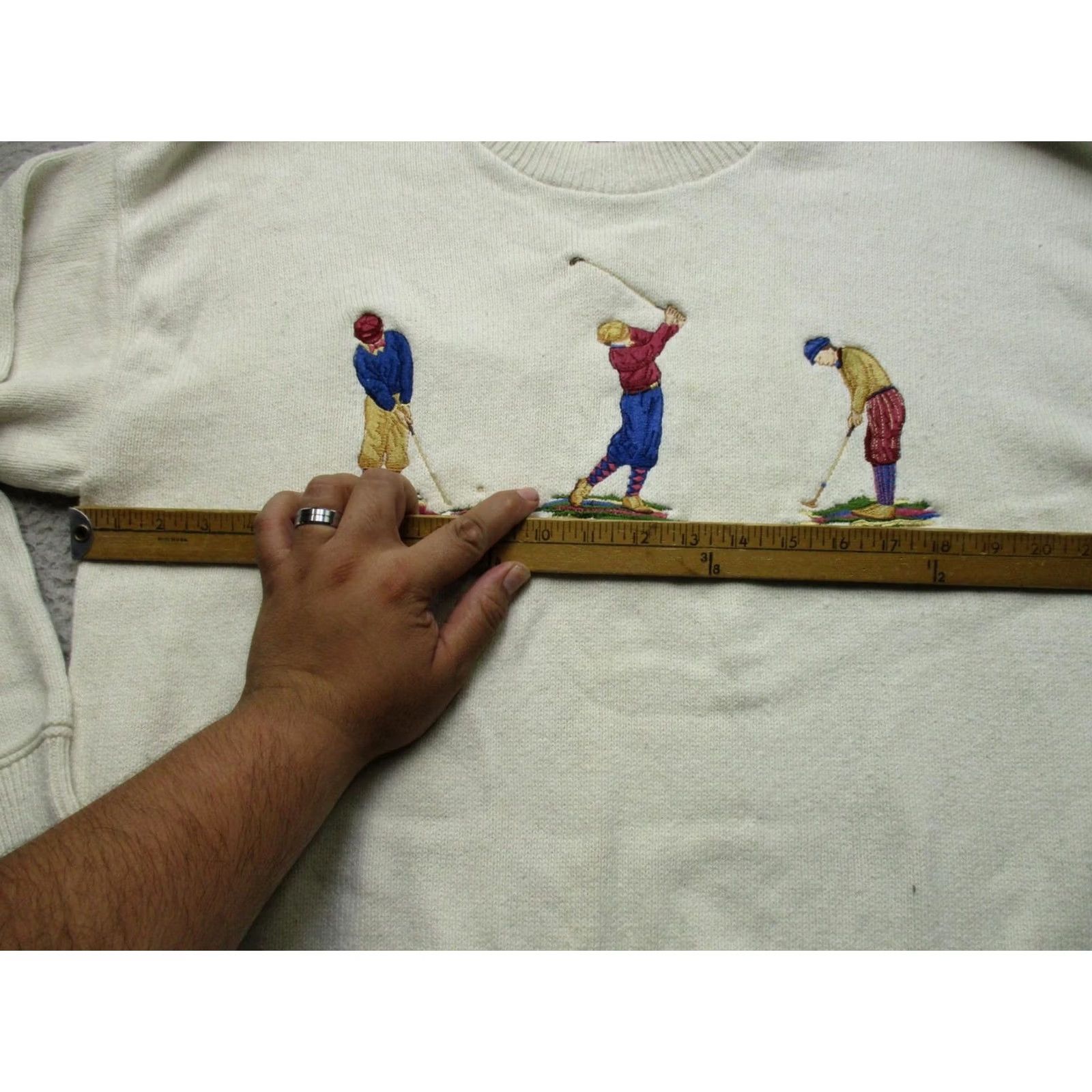 Nutmeg VINTAGE Nutmeg Mills Sweater Mens L White Golf Graphic Knit Made USA 90s Size US L / EU 52-54 / 3 - 7 Thumbnail