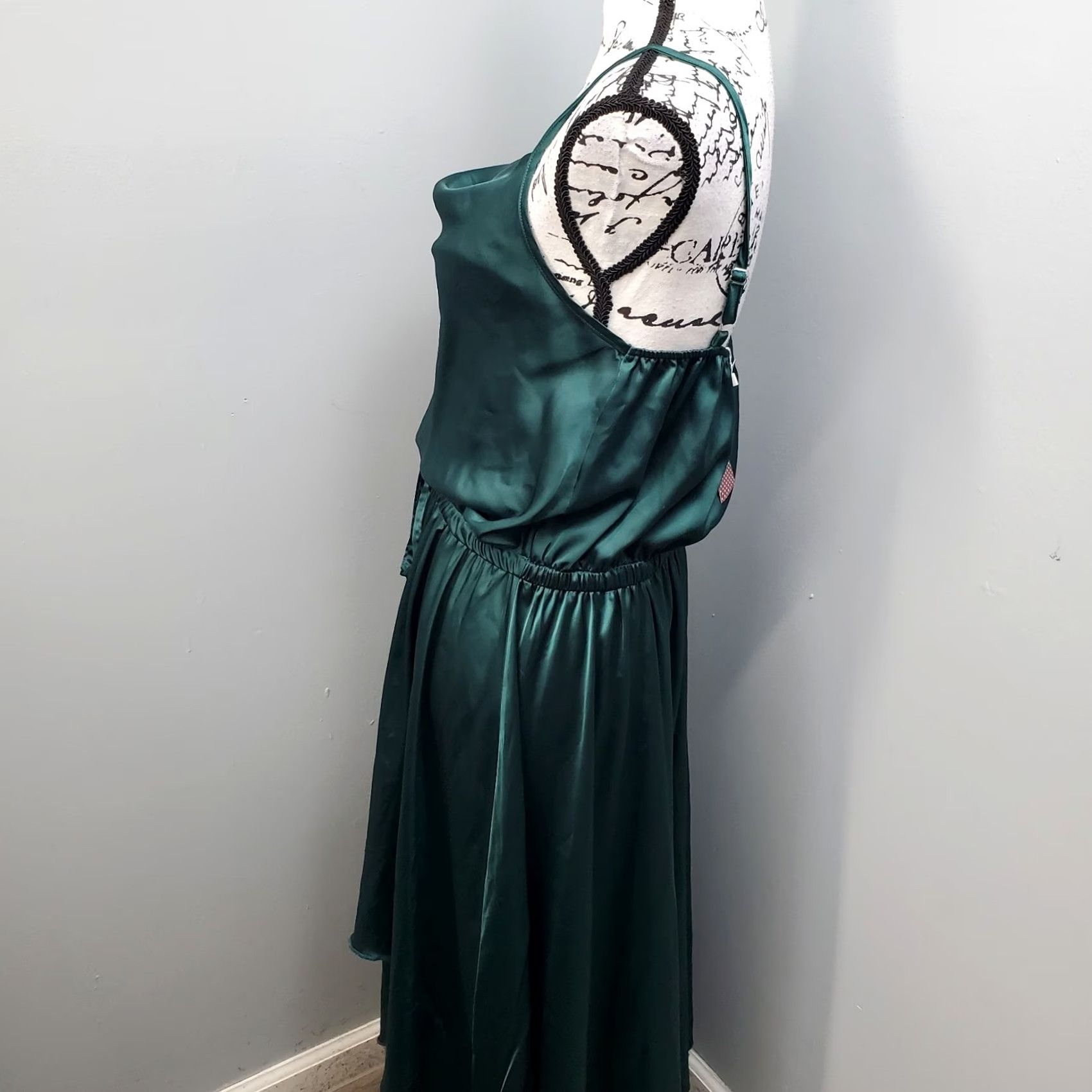 Vintage Messy Fun Maxi Dress Womens Size S Green Satin Drawstring Waist Adjustable Strap - Sleeveless, Party/Cocktail, 51 Length, Chest 15 Size S / US 4 / IT 40 - 7 Thumbnail