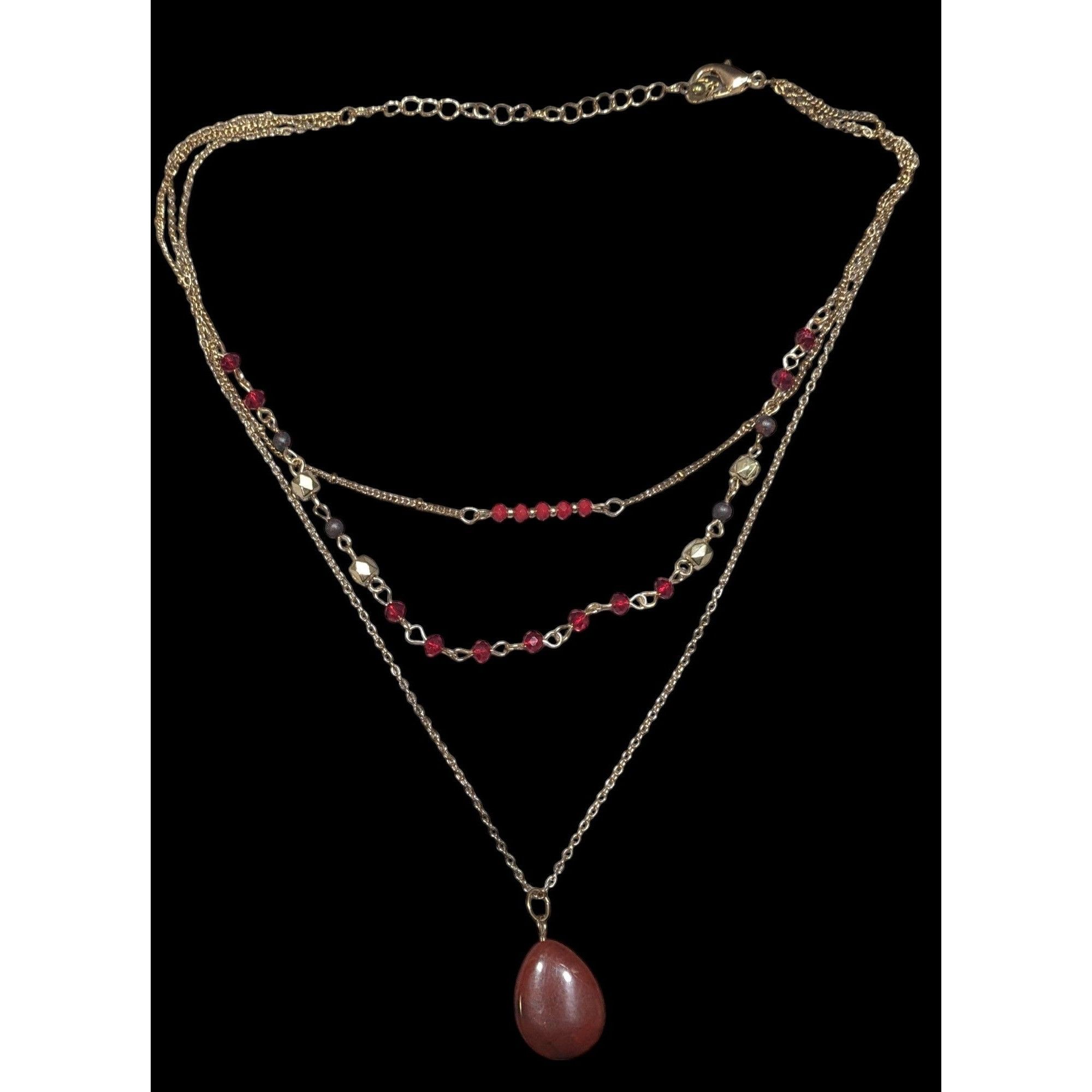 Other Retro Vampire Red And Gold Tone Layered Teardrop Necklace Size ONE SIZE - 1 Thumbnail