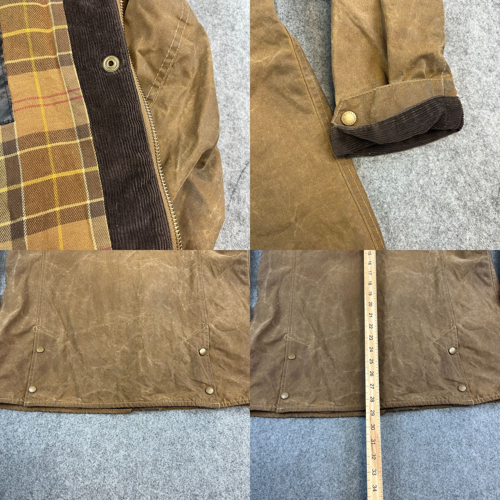 Barbour VTG Barbour L1905 Short Newmarket Wax Jacket UK 16 Tan Made in England Womens Size 38" / US 16 / IT 52 - 10 Thumbnail
