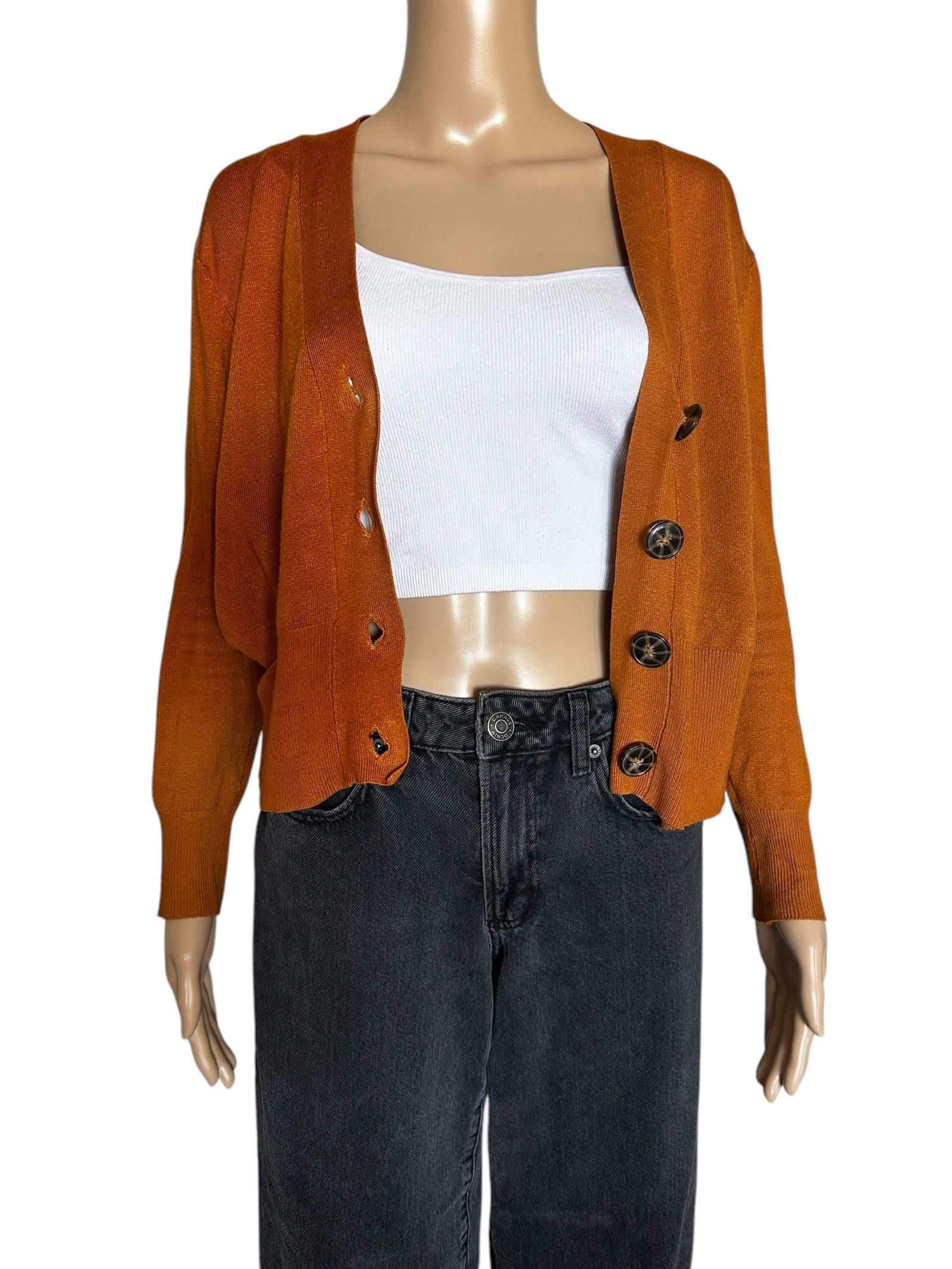 Zara ZARA Knit Button-Up Cardigan - Warm Orange Size S / US 4 / IT 40 - 3 Thumbnail