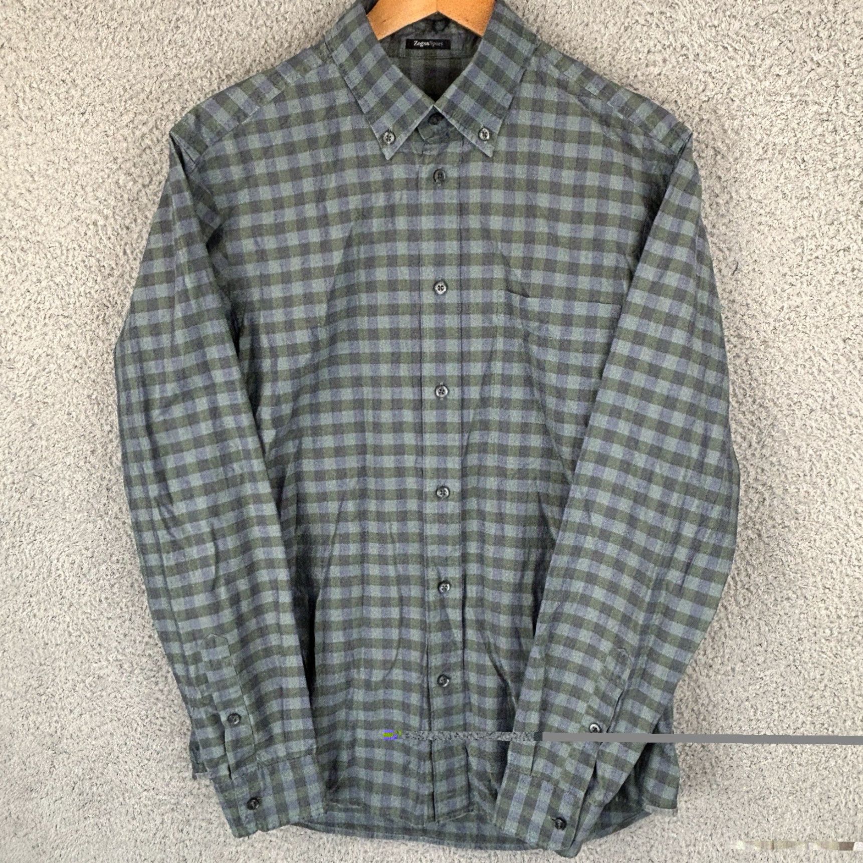 Ermenegildo Zegna Ermenegildo Zegna Sport Button-Down Shirt Mens L Green Blue Check Cotton Size US L / EU 52-54 / 3 - 2 Thumbnail
