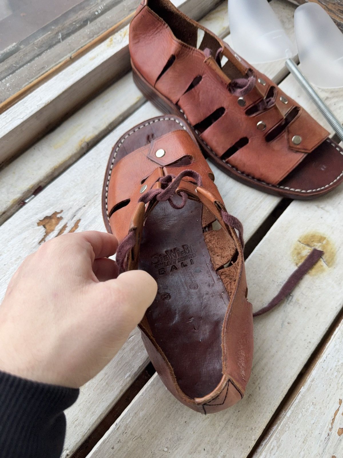 Japanese Brand 90s Sie Wie Bie Bali Handmade Leather Sandals Brown Vintage Size US 10 / EU 43 - 16 Thumbnail