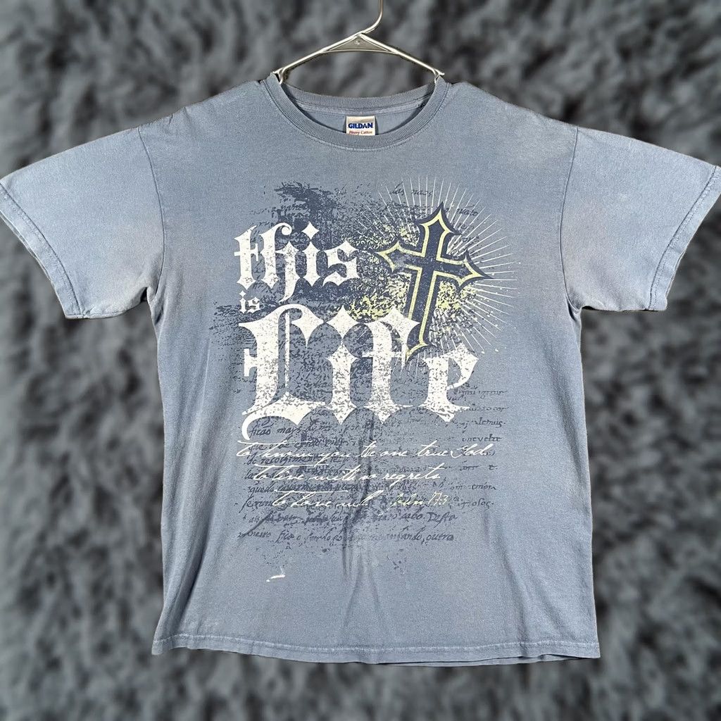 Gildan Gildan Shirt Mens Medium Blue This Is Life Cross Christian Faith Jesus Tee Shirt Men M Blue Graphic Print Short Sleeve Crew Neck Size US M / EU 48-50 / 2 - 1 Thumbnail