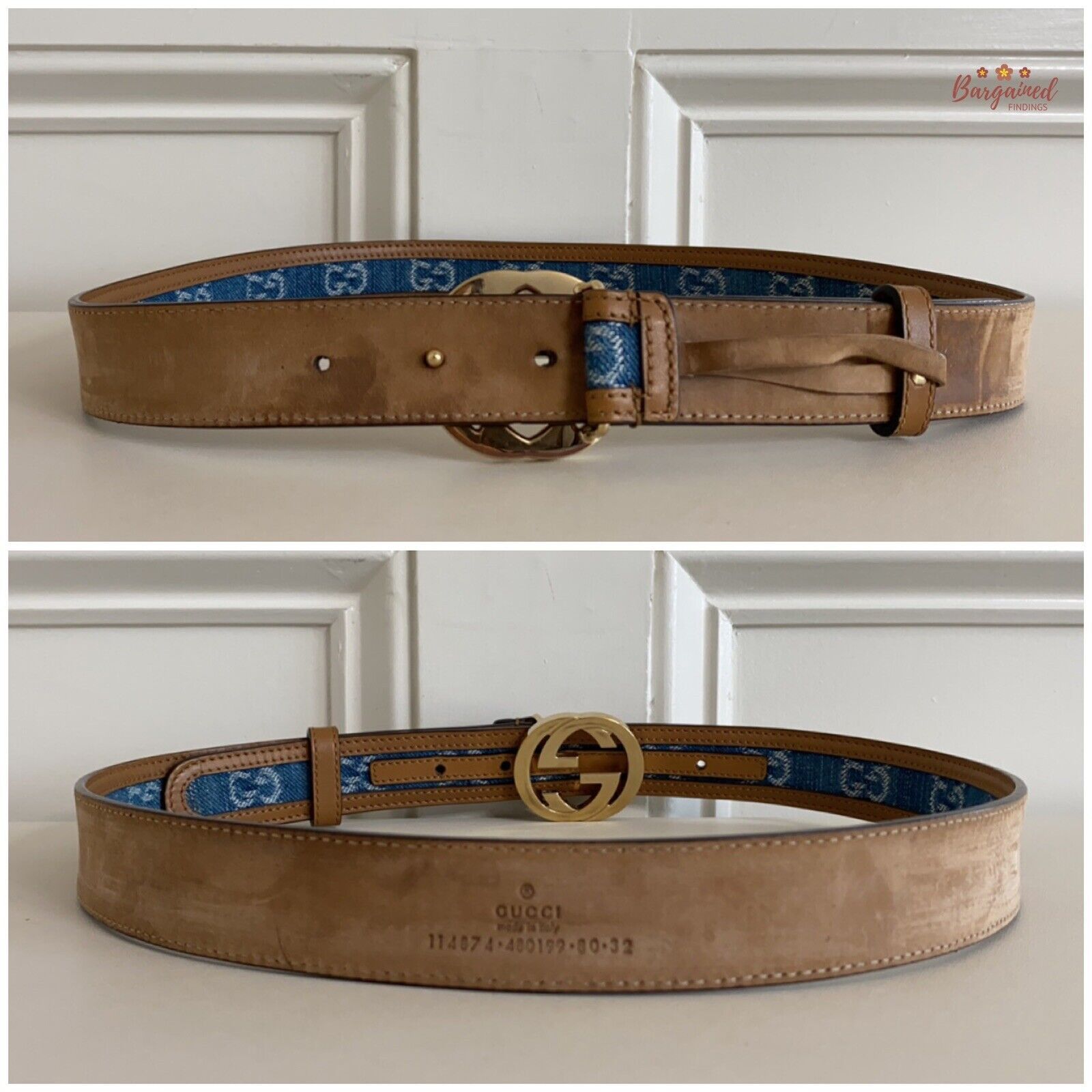 Gucci Gucci Blue GG Denim Leather Gold Interlocking G Buckle Belt Size 28 - 8 Thumbnail