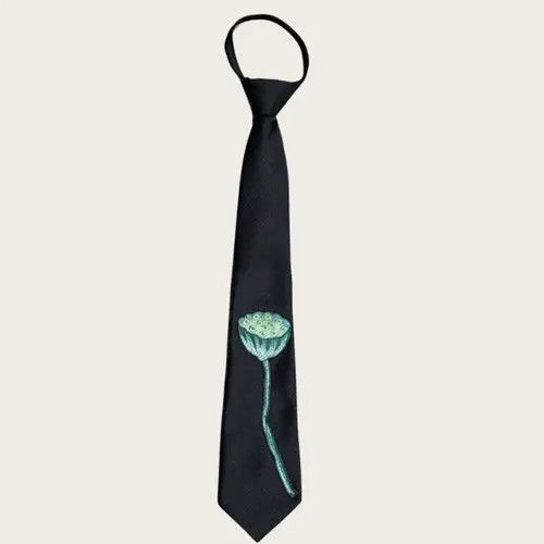 Vintage Green Lotus Tie – Retro Knot-Free Statement Piece Size ONE SIZE - 7 Thumbnail