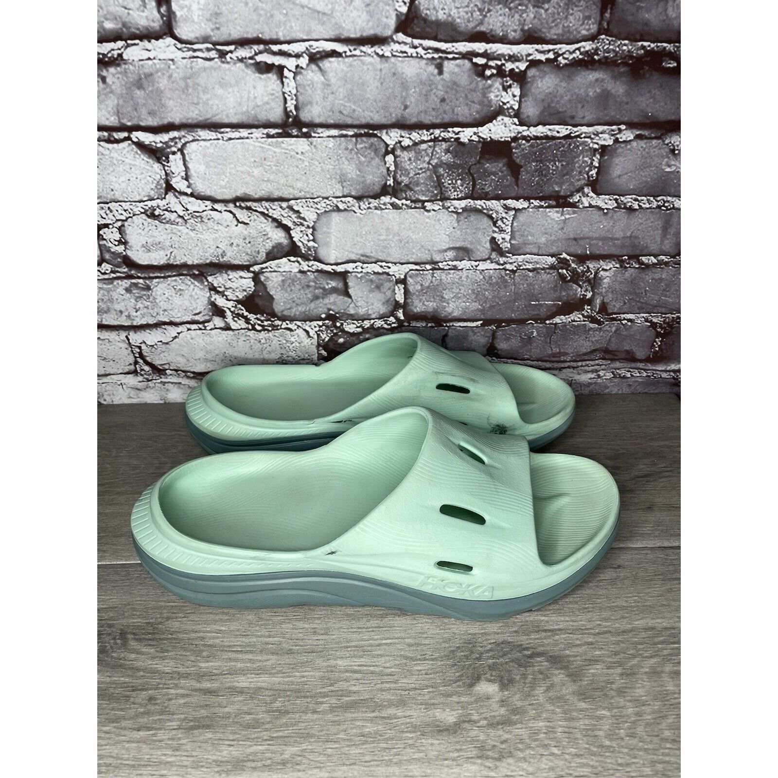 Hoka Hoka Ora Recovery Slides 3 Mist Green Trellis Slides Sandals Size US 12 / EU 45 - 20 Thumbnail
