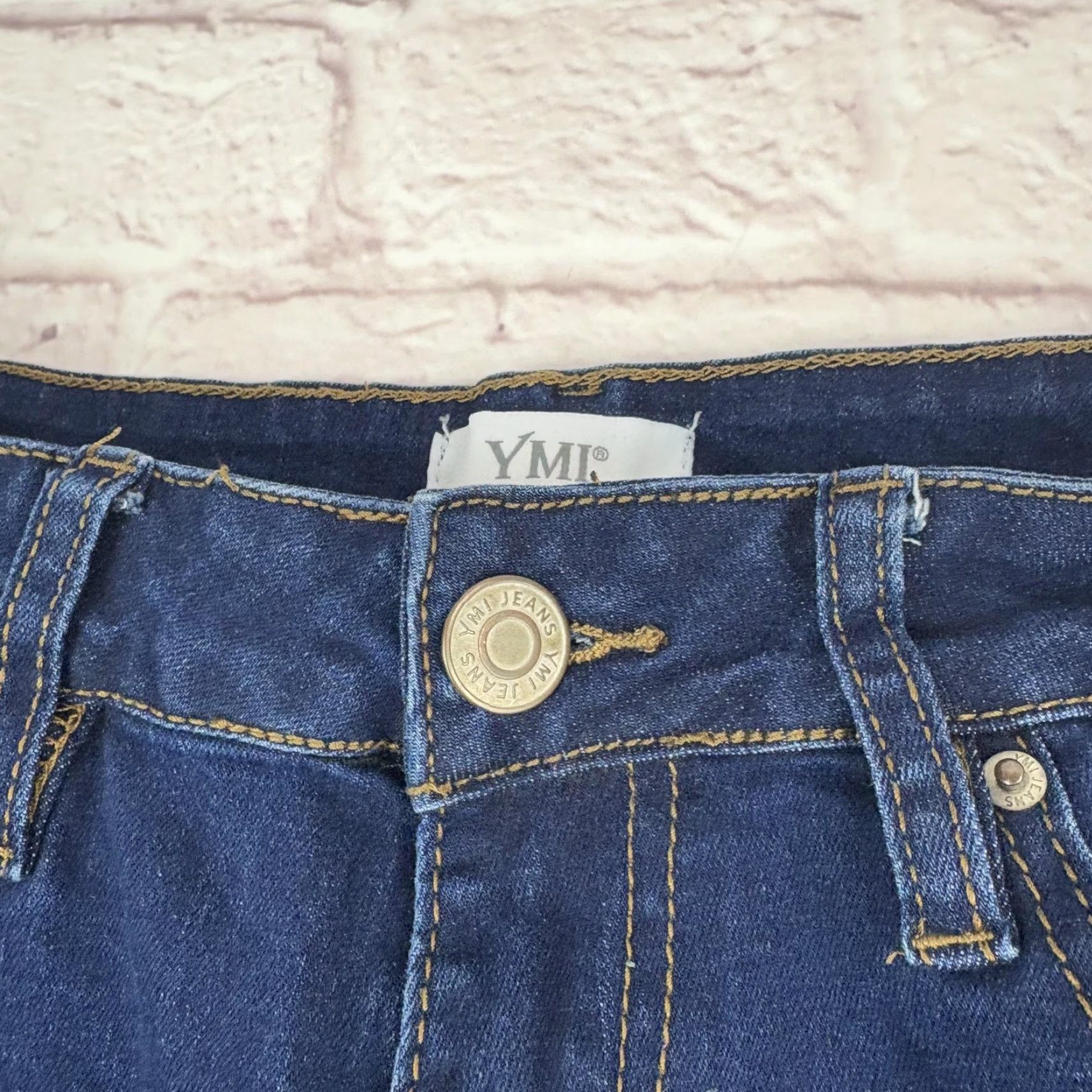 Vintage YMI Jeans Womens Flared Jeans Distressed Knees Raw Hem 13/31 Inseam 33 Blue Denim Stretch Size 34" / US 12 / IT 48 - 5 Thumbnail