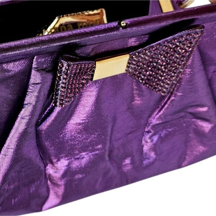 Other Fabiana Mori Italian Purple Satin Evening Bag Rhinestone Bow Size ONE SIZE - 7 Thumbnail