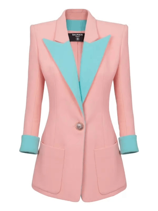 Balmain o1s1wg110825 Two Tone Virgin Wool Jacket in Pink Size S / US 4 / IT 40 - 1 Thumbnail
