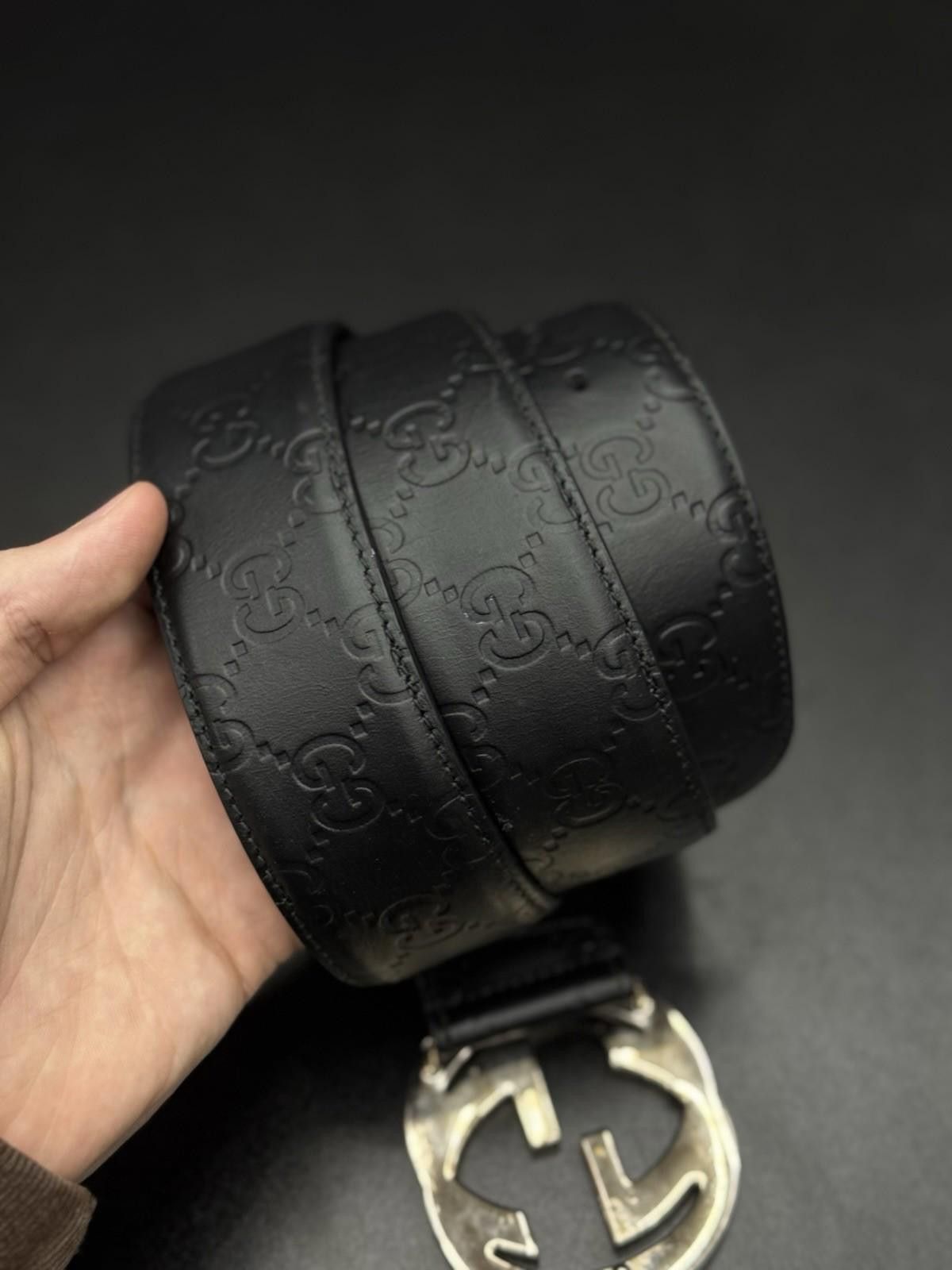 Gucci GG Canvas Wide Leather Belt In Black Size 90/36