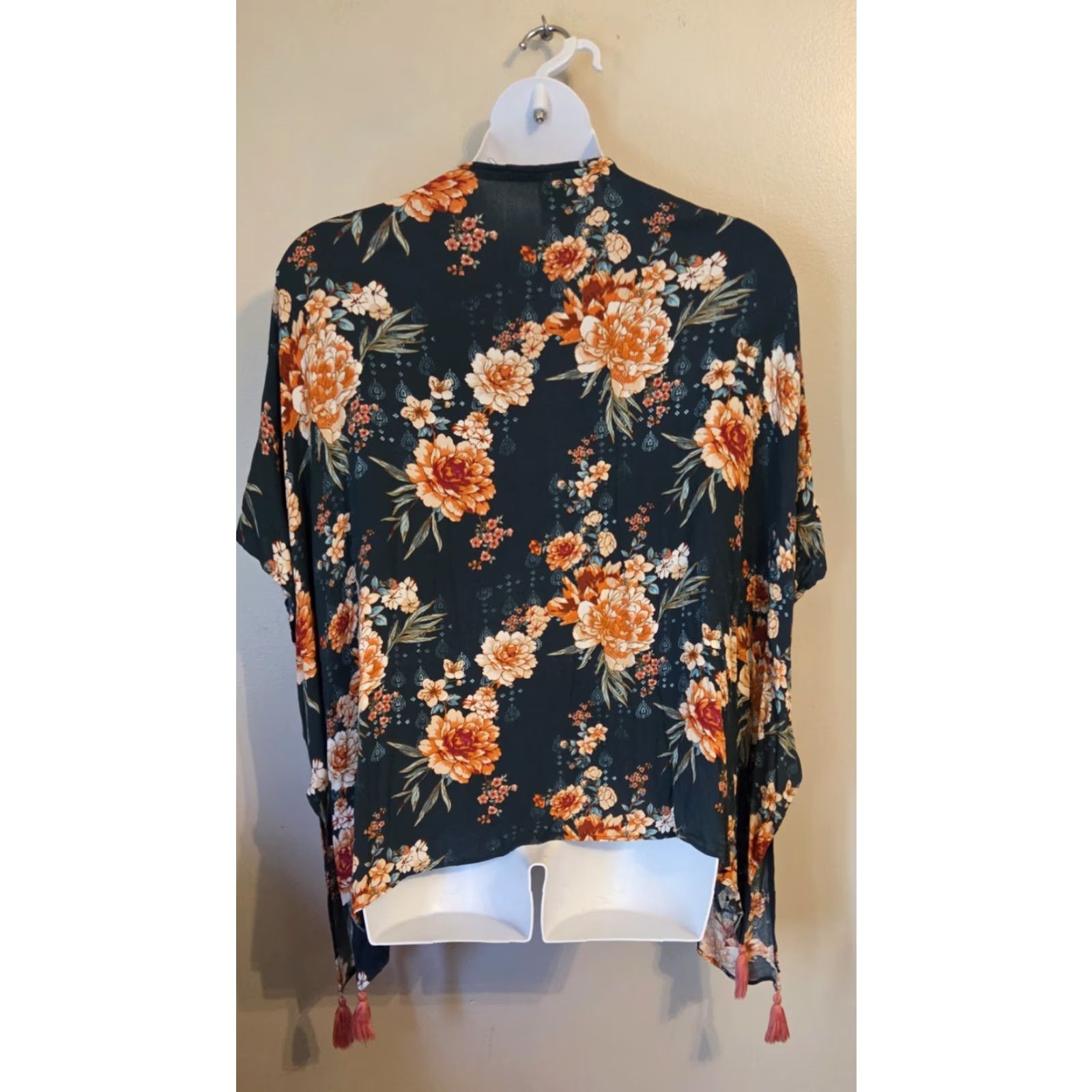 Vintage Knox Rose Cardigan Women XL/2X Green Floral Open Front Boho Hippie Tasseled Duster Size XL / US 12-14 / IT 48-50 - 3 Thumbnail