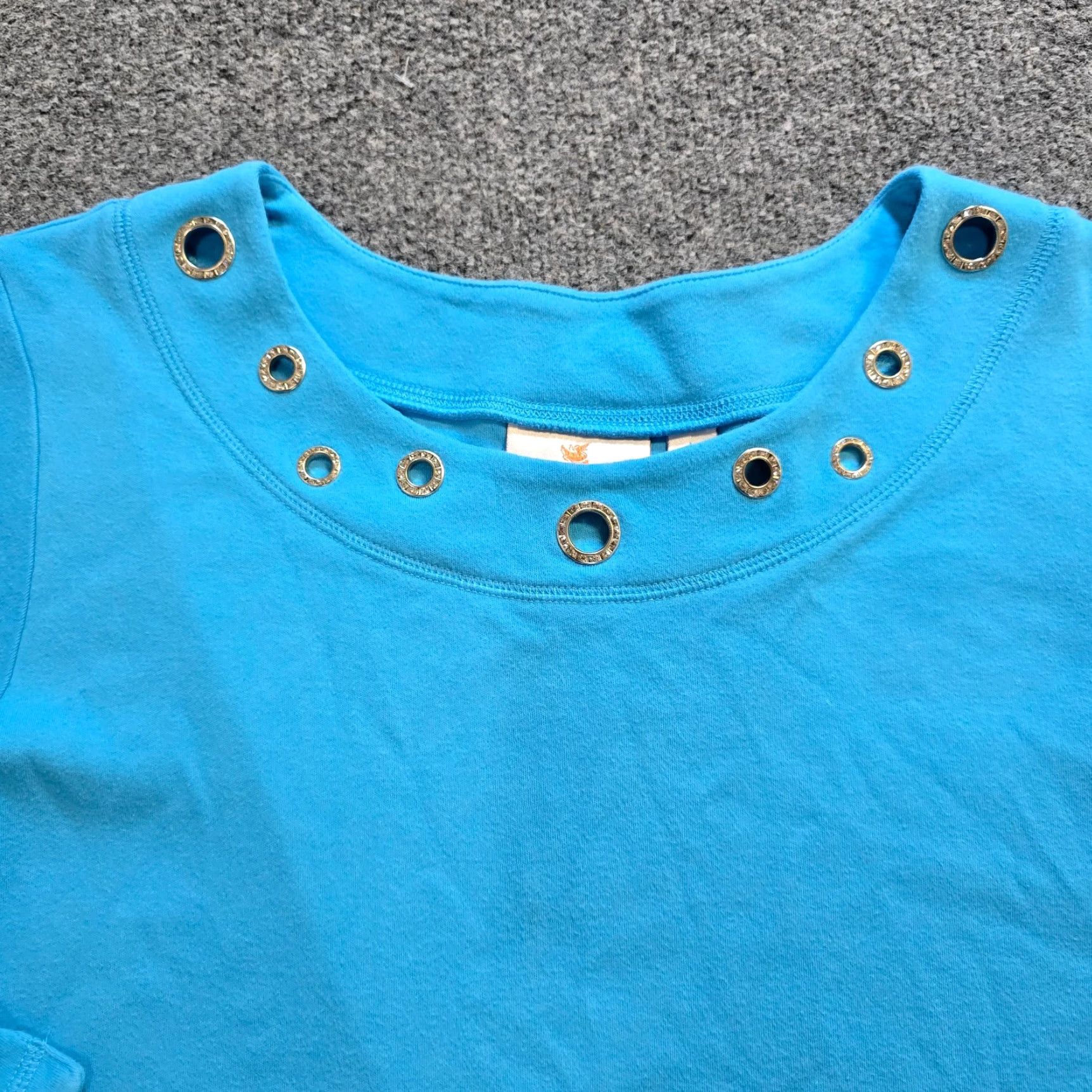 Quacker Factory Quacker Factory Top Womens Large Blue Rhinestones 3/4 Sleeve Boat Neck Casual Size L / US 10 / IT 46 - 2 Thumbnail