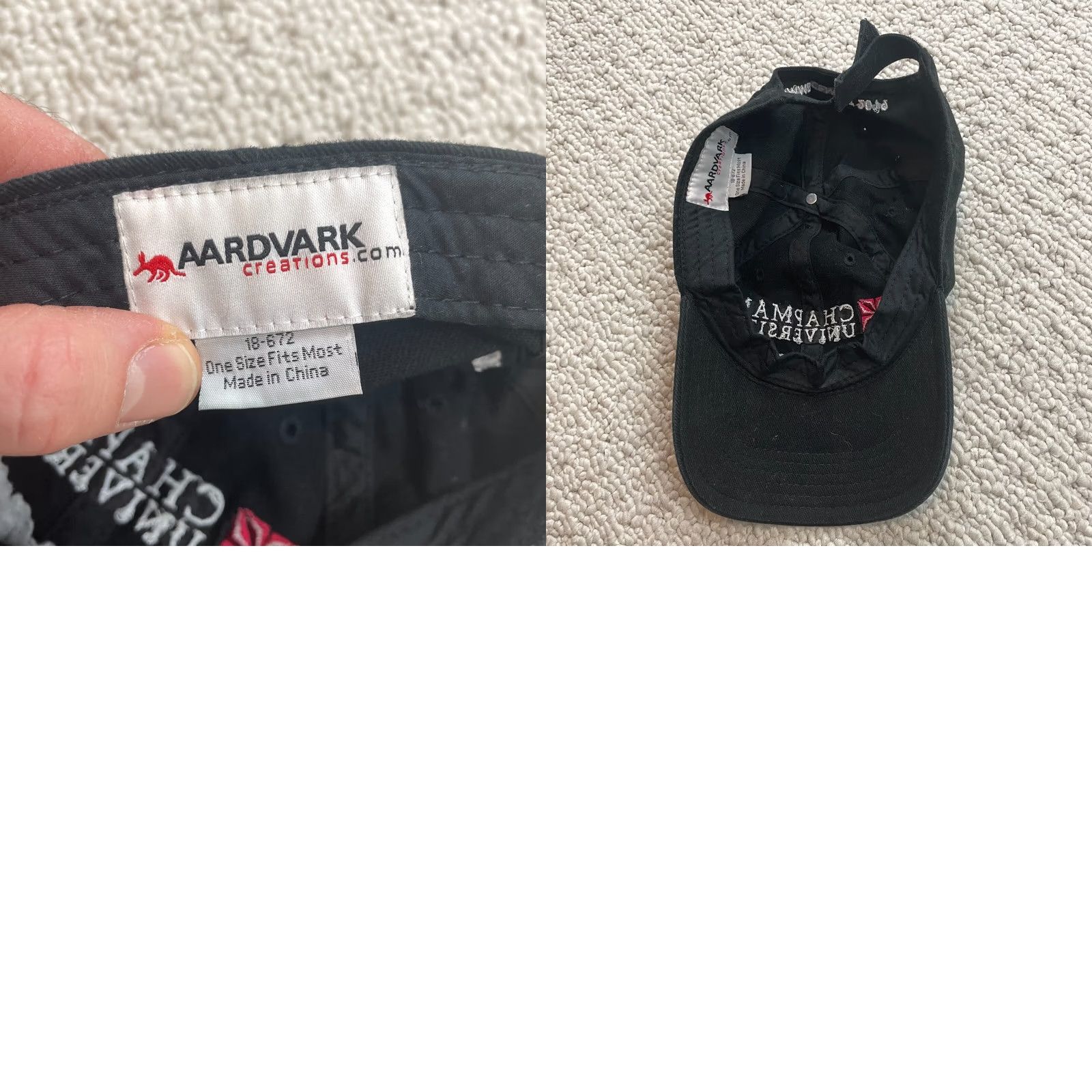Vintage Aardvark Baseball Hat Cap Unisex Adults OSFM Black Chapman University Commencement 2019 Adjustable Size ONE SIZE - 8 Thumbnail