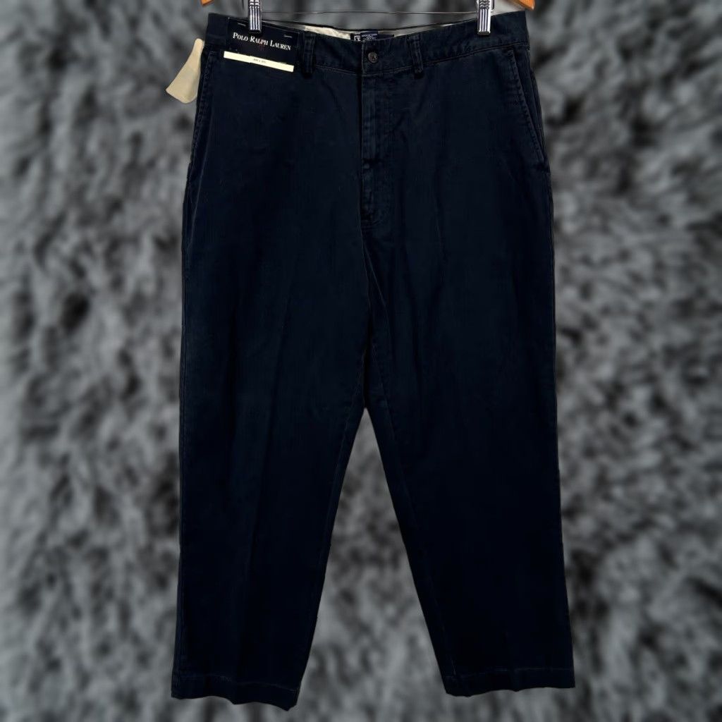 VINTAGE Polo Ralph Lauren Chino Pants Mens Size 36 Navy 90s Deadstock