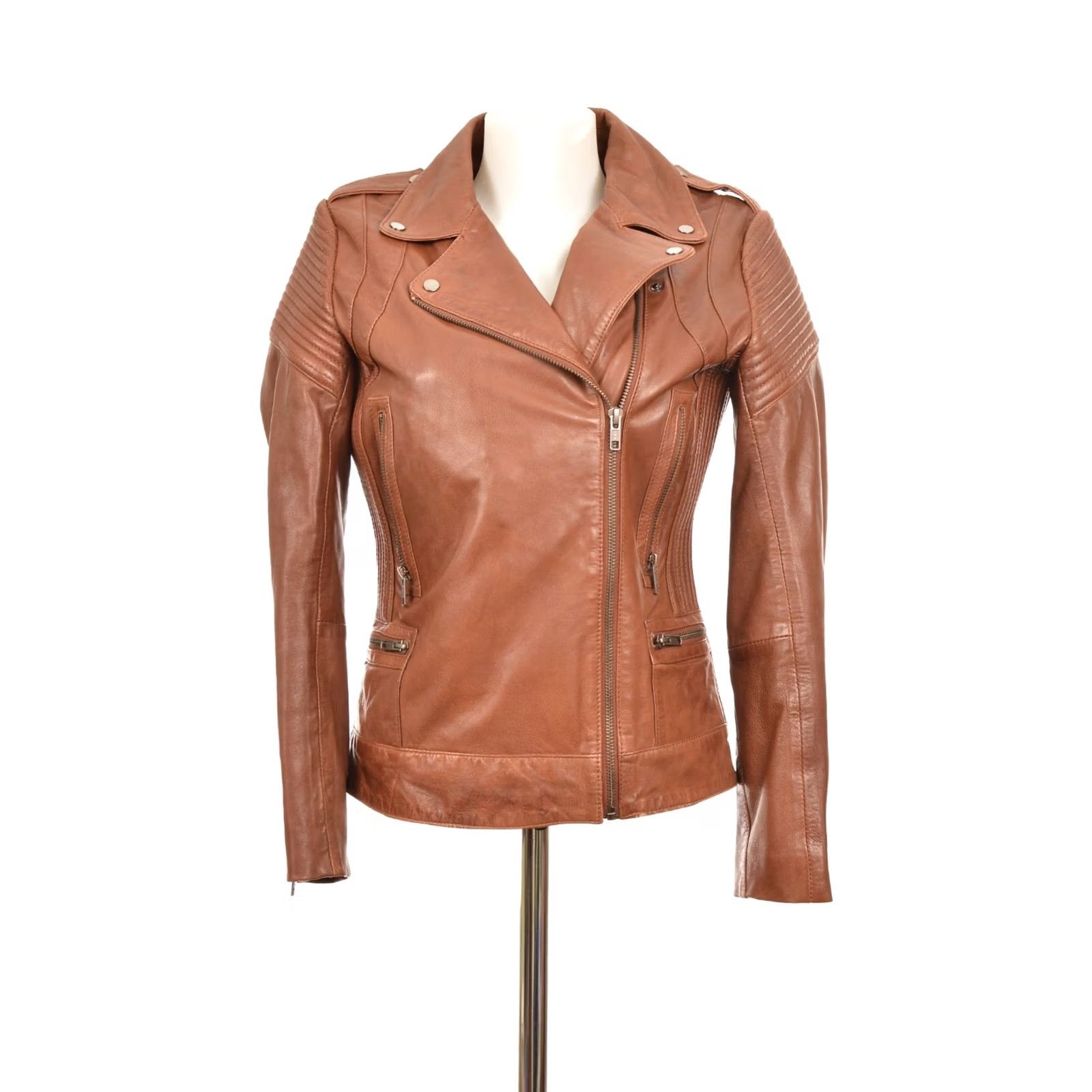 Vintage NAF NAF Womens Brown Leather Biker Jacket MENL89A Size 34 EU 34, Brown, Leather, Biker, Jacket, Womens Size XXS / US 00 / IT 34 - 2 Thumbnail
