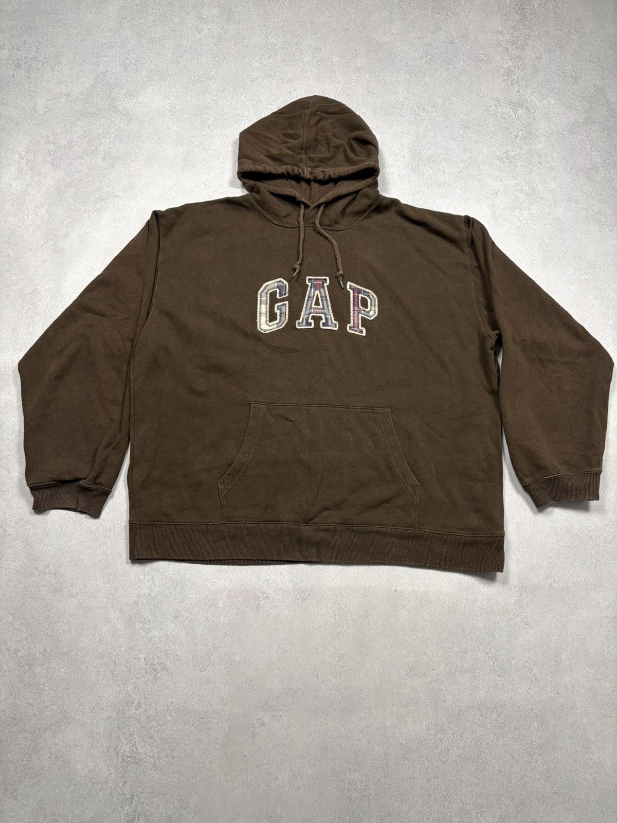 Gap GAP Brown Vintage Hoodie Plaid Appliqué Logo Spell Out Y2K Size US XL / EU 56 / 4 - 1 Thumbnail