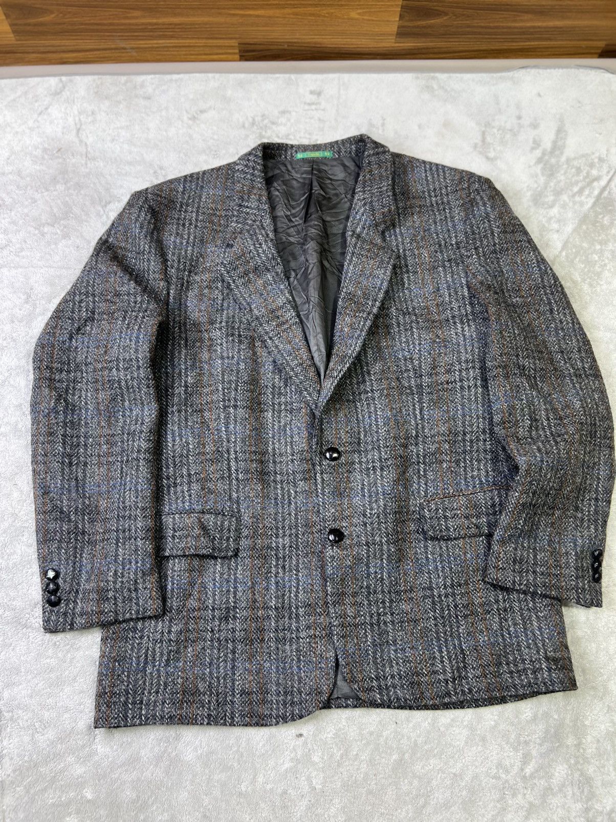 Harris Tweed Canda Wool Tweed Blazer Grey Herringbone Jacket Size 52 Size 52S - 1 Thumbnail