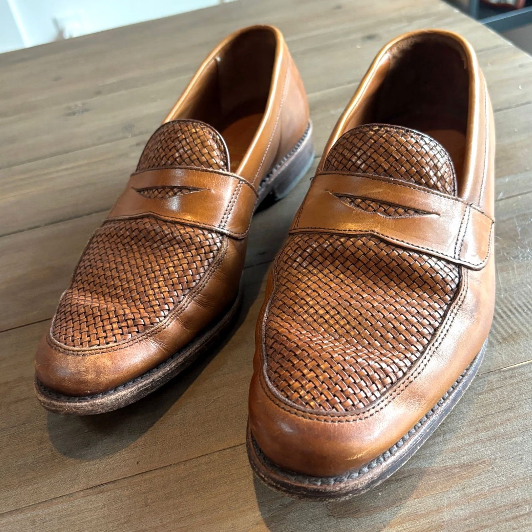 Allen Edmonds Shoes Mens‎ Size 8.5 Brown Leather Woven Loafer Slip On Lake Bluff Allen Edmonds Lake Bluff Men 8.5 D Woven Leather Heritage  main image 4