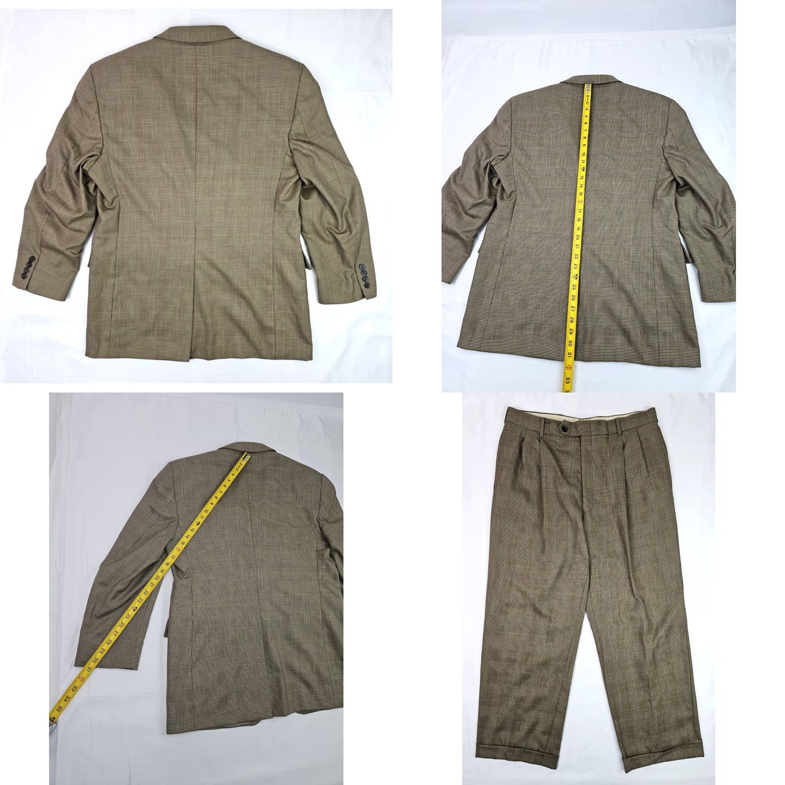 Jos. A. Bank VINTAGE Jos A Bank Glen Check Plaid 100% Wool Suit Jacket 41R Pants 35R Beige Men 2 Piece Formal Business Glen Check Wool Suit Mens Size 42R - 9 Thumbnail