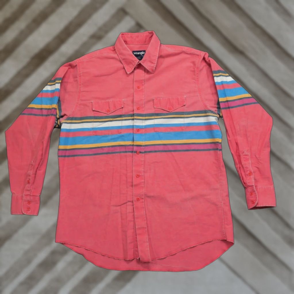 Wrangler VINTAGE Wrangler Shirt Mens 2XL Pink Striped Button Up 90s Western Canvas Long Sleeve Pocketed Size US XXL / EU 58 / 5 - 1 Thumbnail