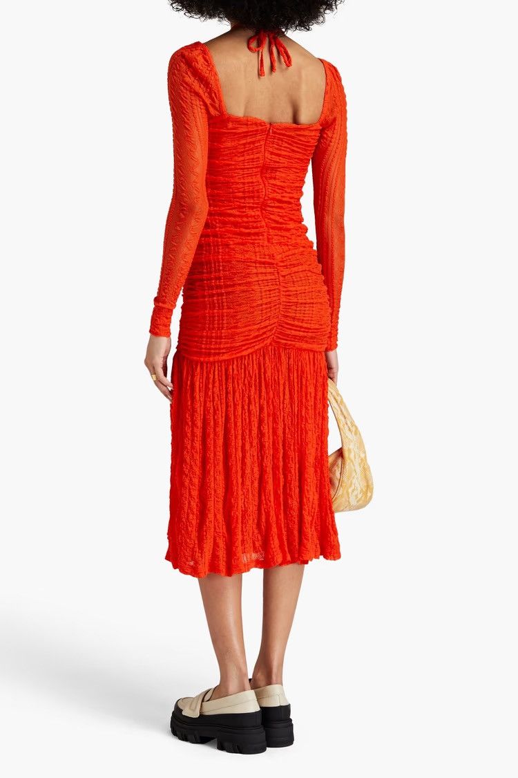 Ganni GANNI Ruched stretch-cloqué halterneck midi dress EU 38 Size M / US 6-8 / IT 42-44 - 3 Thumbnail