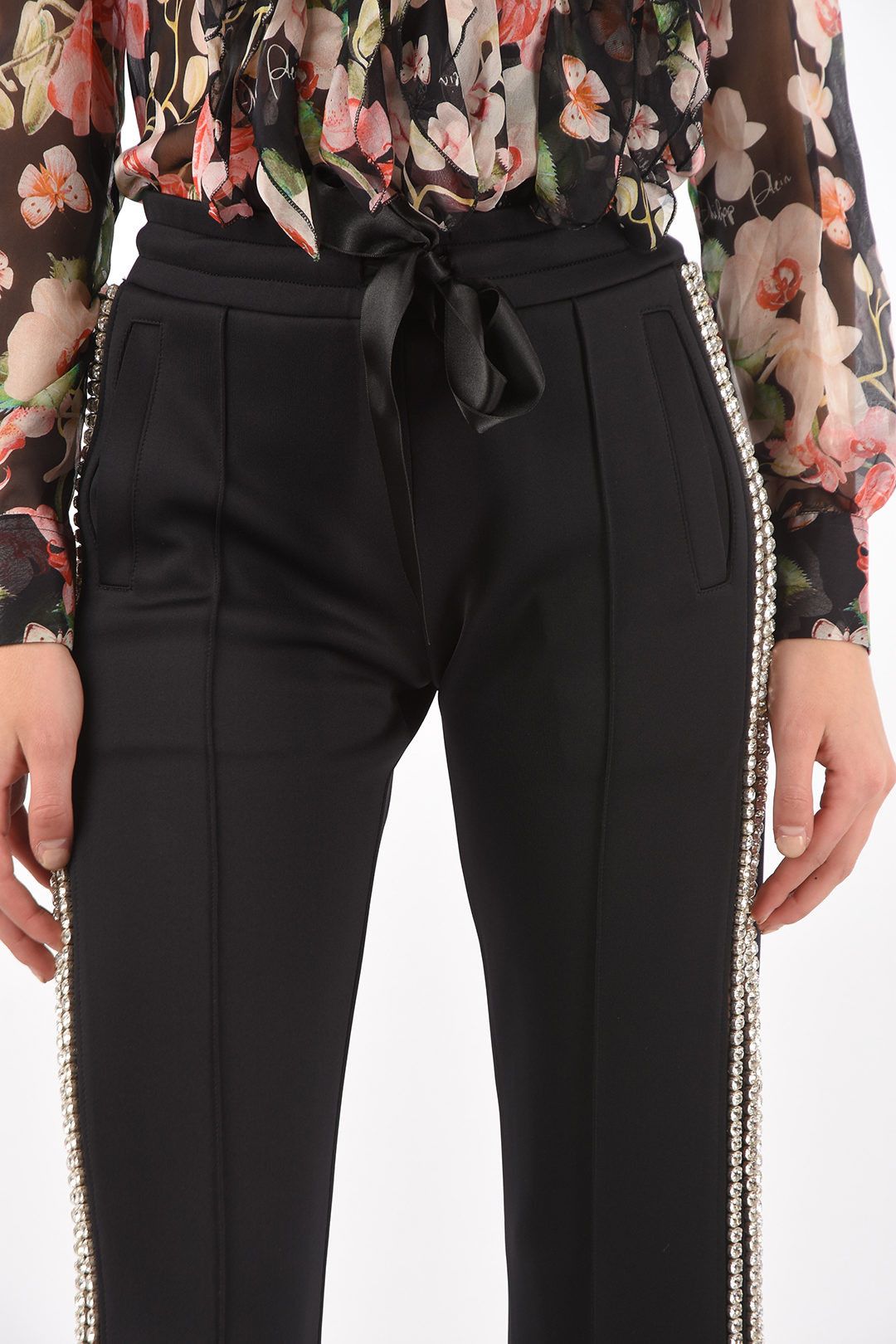 Philipp Plein og1mm0824 Elastic Waistband Crystal Pants in Black Size 30" / US 8 / IT 44 - 5 Thumbnail