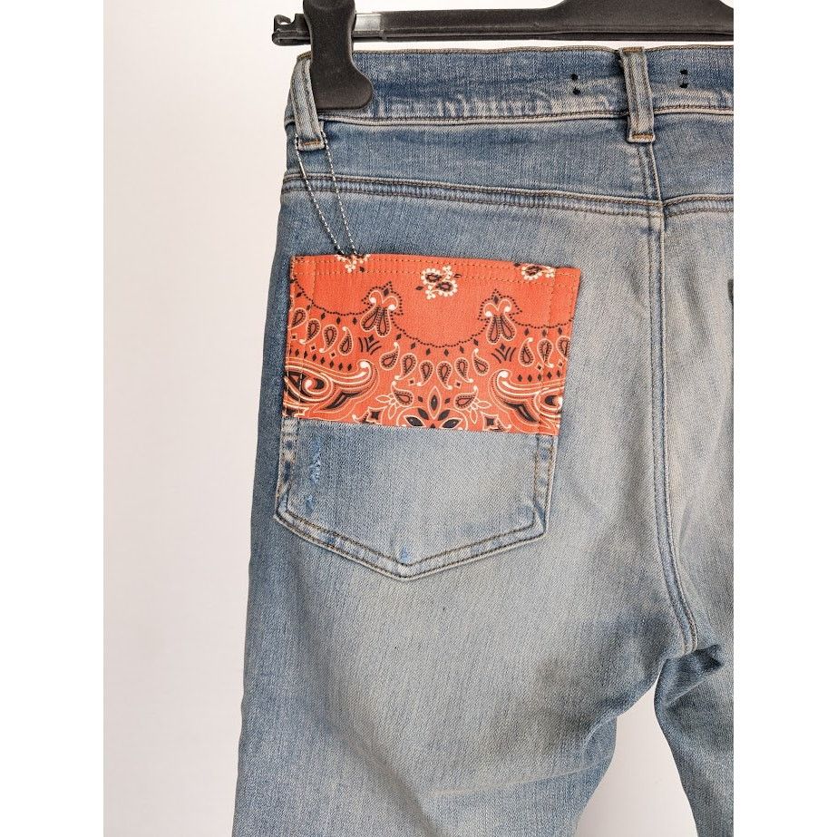 Amiri o1rshd1 Vintage Bandana Artpatch Jeans in Clay Indigo Size US 31 - 16 Thumbnail