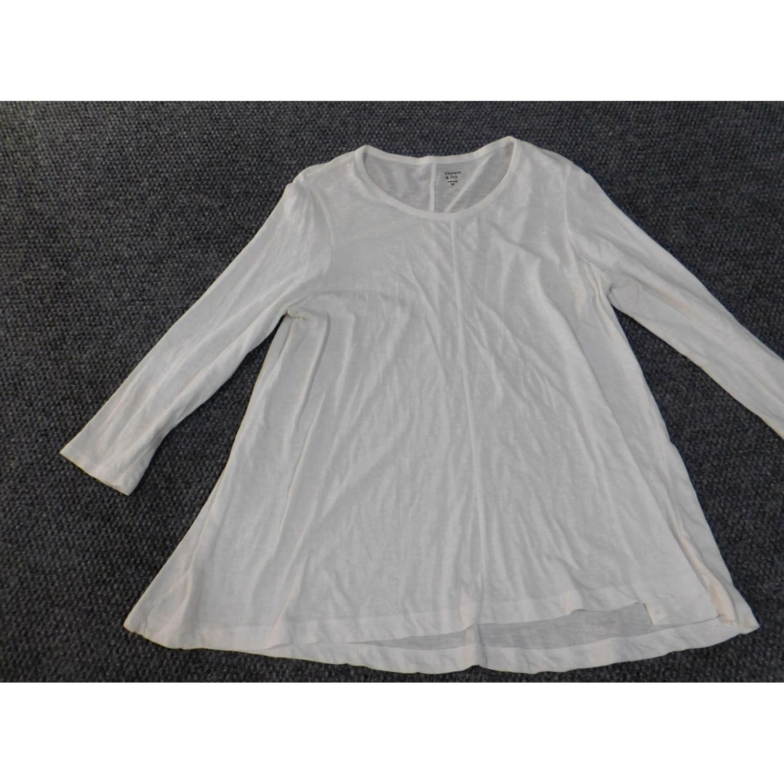 Vintage Crown & Ivy Blouse Shirt Women Medium White Round Neck Cotton Rayon Pullover Casual Fit Regular Stretch Classic Size M / US 6-8 / IT 42-44 - 3 Thumbnail