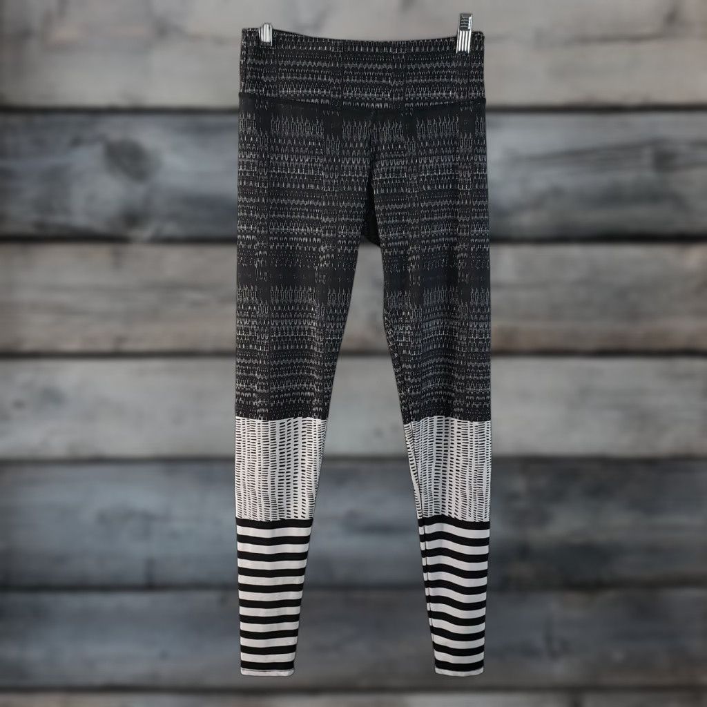 Vintage Onzie Womens Leggings Striped Full Length Black White XS Size 26" / US 2 / IT 38 - 1 Thumbnail