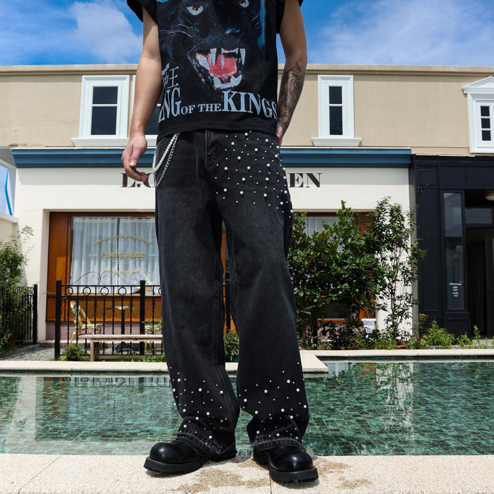 Other Rhinestone Stud Wide Leg Denim Jeans Size US 32 / EU 48 - 1 Thumbnail